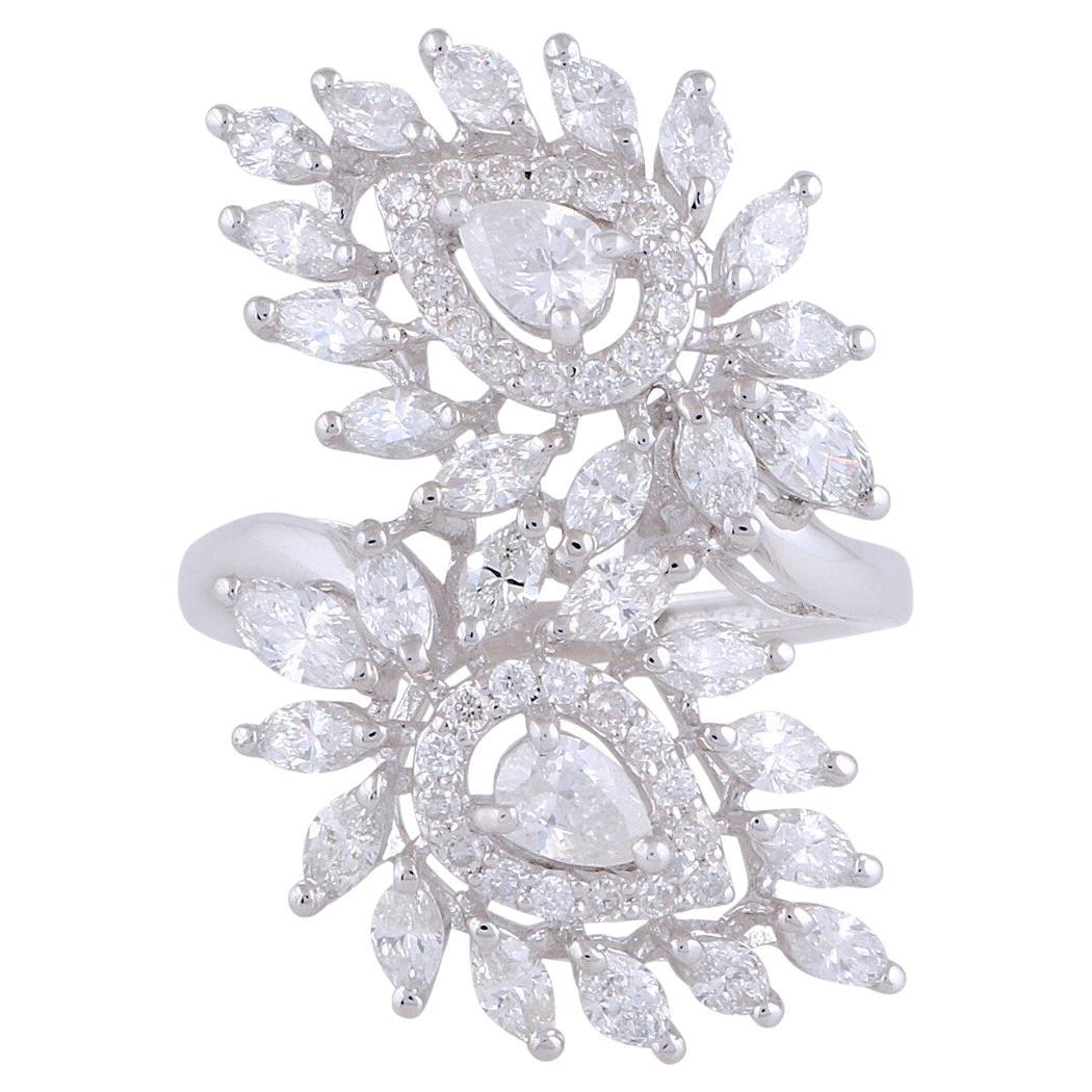2.60 Carat Marquise Pear Diamond 14 Karat Gold Leaf Ring For Sale