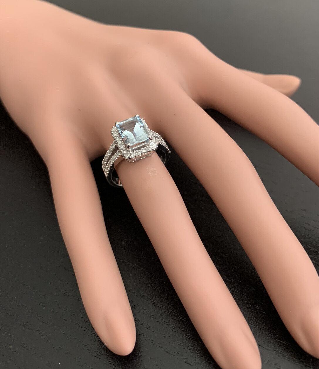 2,60 Karat natürlicher Aquamarin und Diamant 14 Karat massiver Weißgold Ring im Angebot 2