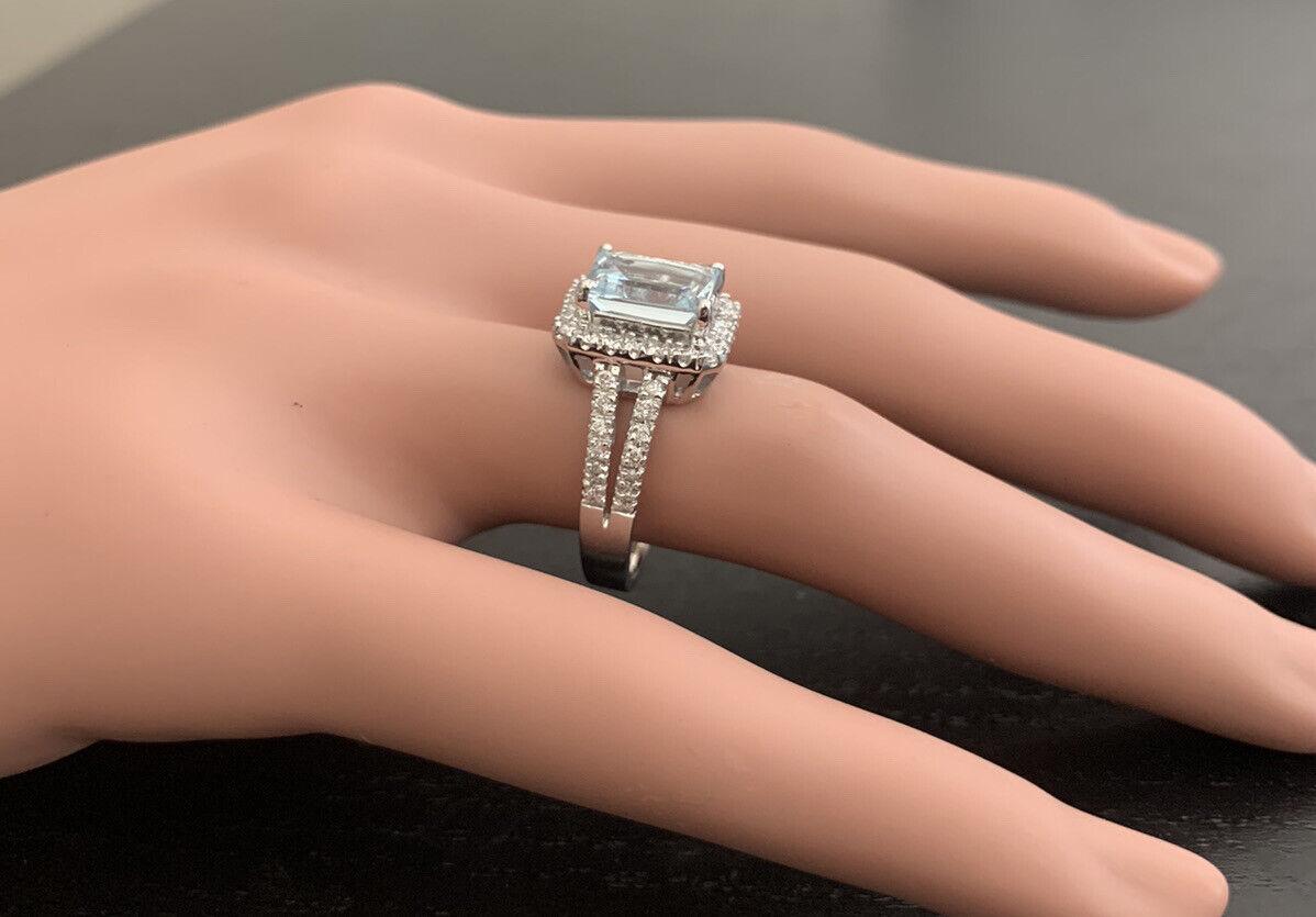 2,60 Karat natürlicher Aquamarin und Diamant 14 Karat massiver Weißgold Ring im Angebot 3