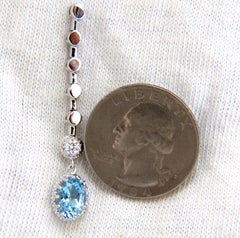 2.60 Carat Natural Aquamarines Diamonds Dangle Earrings 14 Karat*
