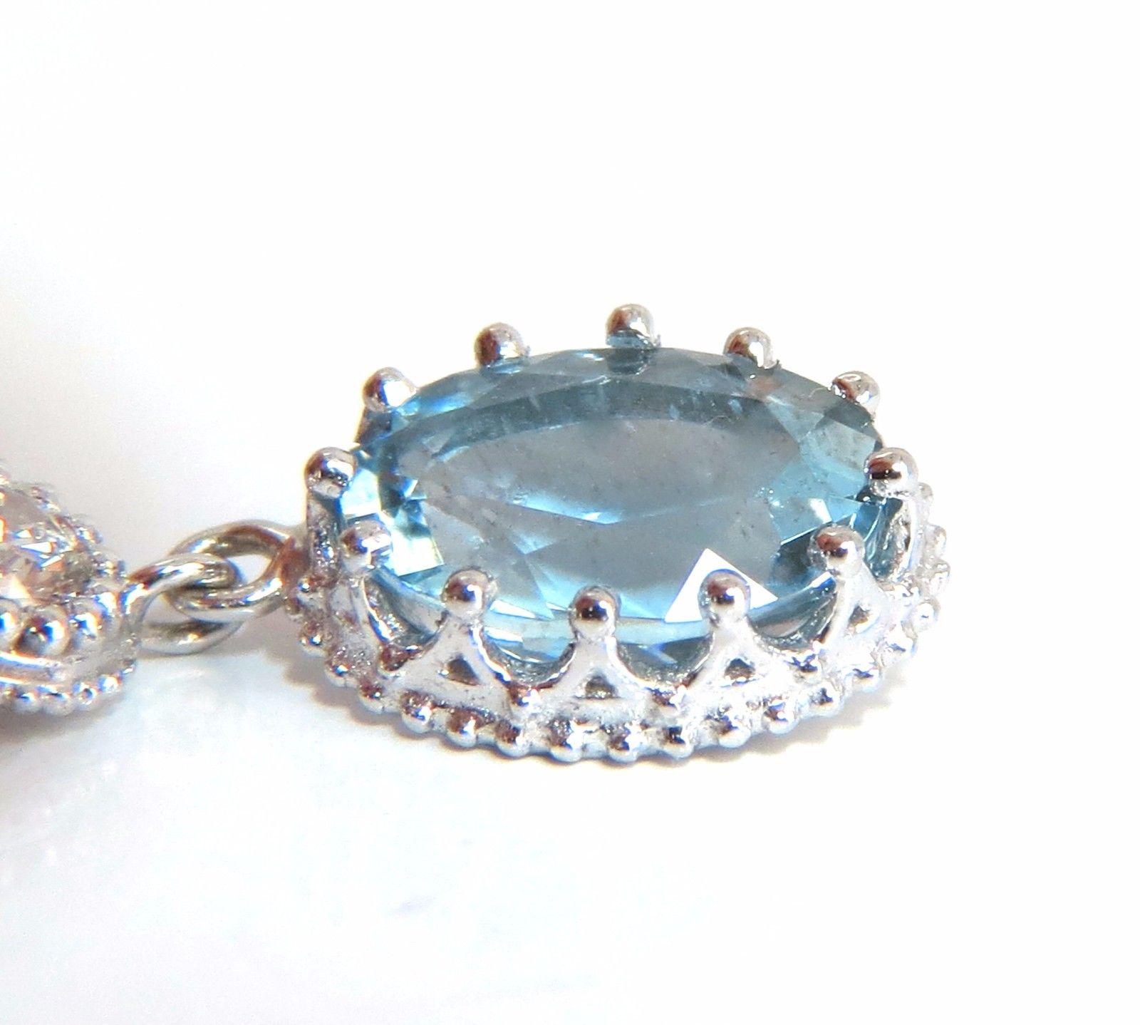 Women's or Men's 2.60 Carat Natural Aquamarines Diamonds Dangle Earrings 14 Karat For Sale