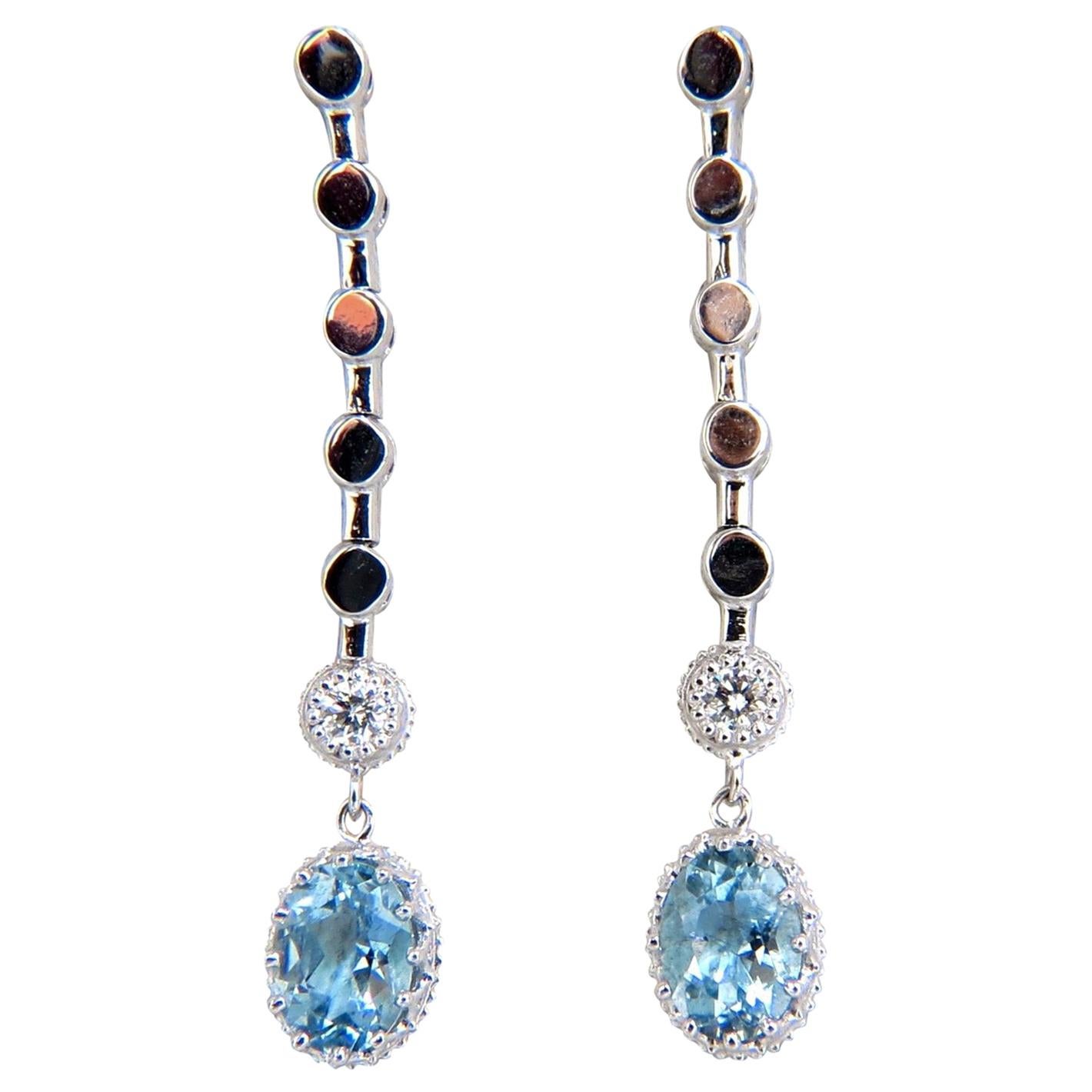 2.60 Carat Natural Aquamarines Diamonds Dangle Earrings 14 Karat For Sale