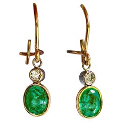 2.60 Carat Natural Colombian Emerald Diamond Drop Earrings 18 Karat Gold