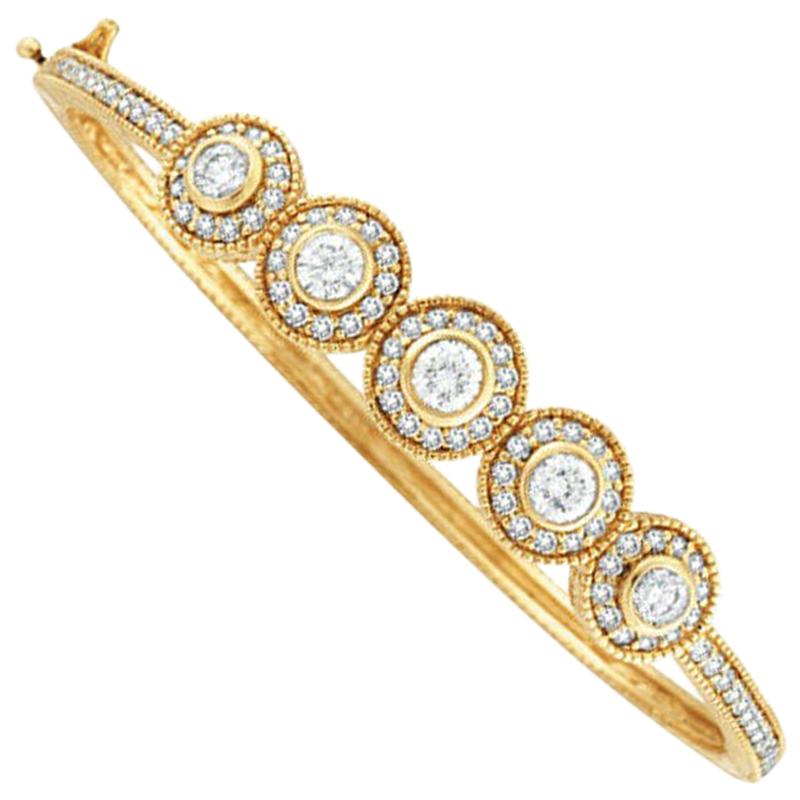 2.60 Carat Natural Diamond Bangle Bracelet by Designer 14K Yellow Gold For Sale