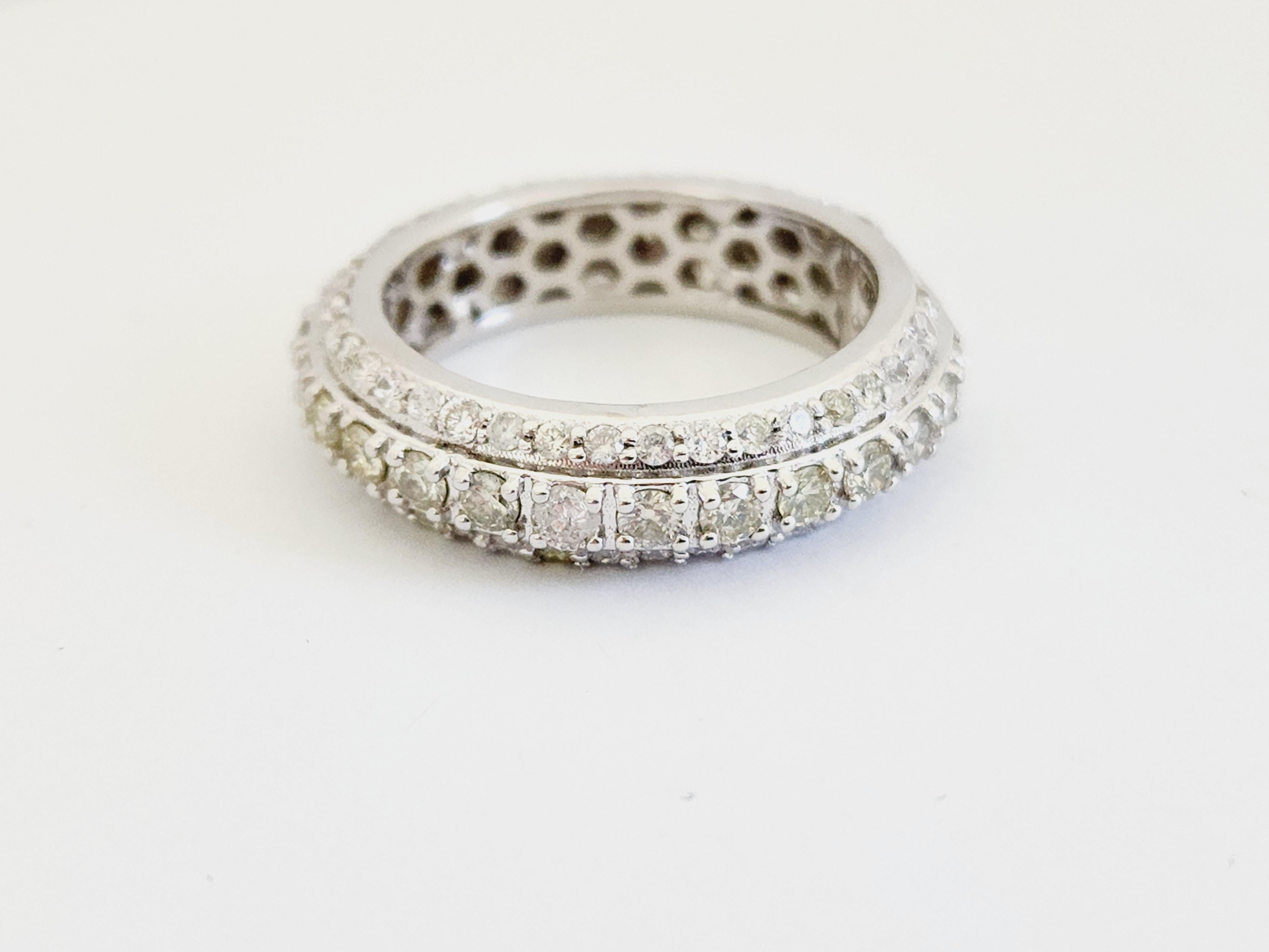 Women's or Men's 2.60 Carat Natural Diamond Eternity Band 14 Karat White Gold Ring For Sale