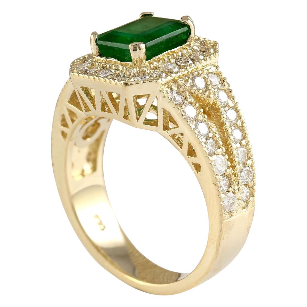 Modern Natural Emerald Diamond Ring In 14 Karat Yellow Gold  For Sale