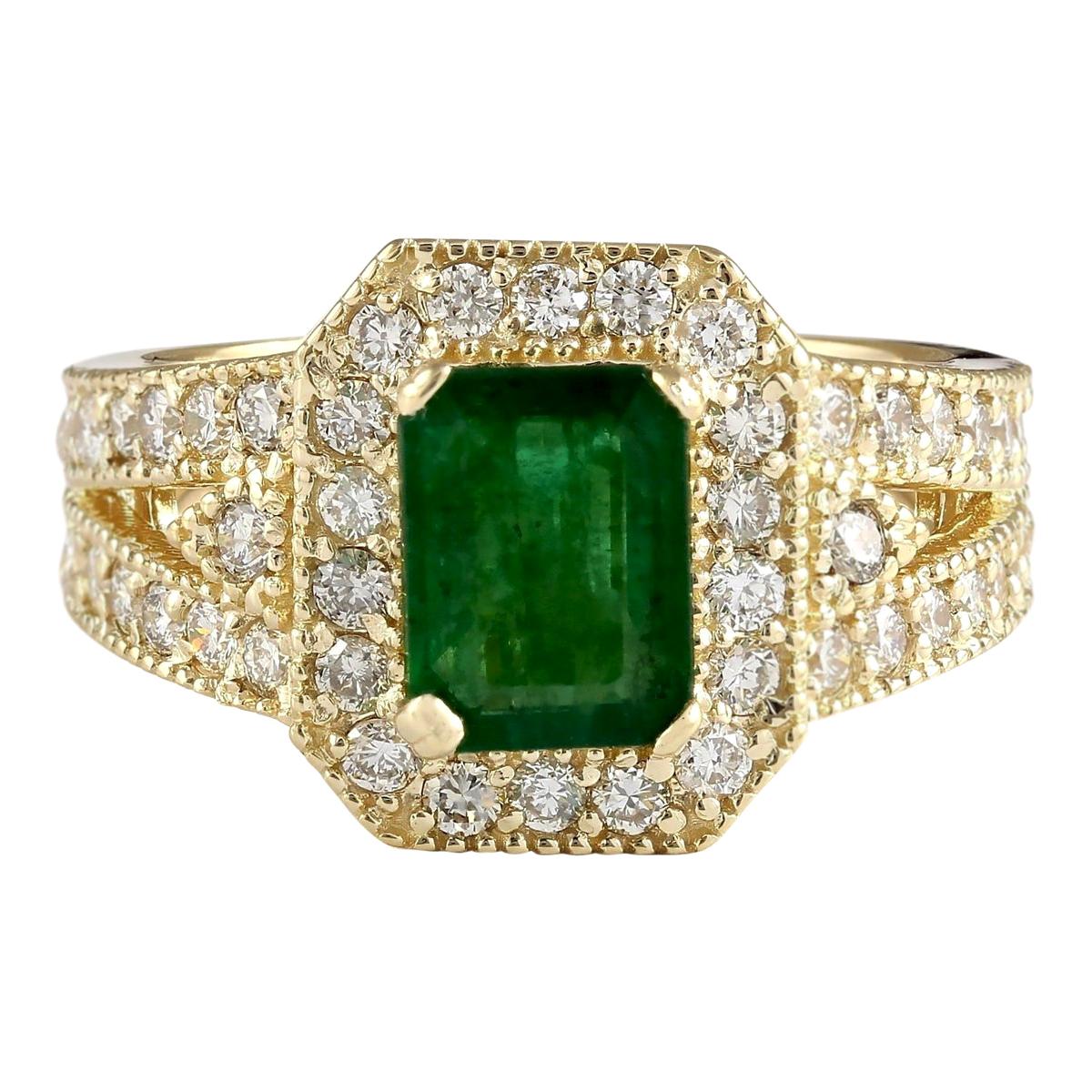 Natural Emerald Diamond Ring In 14 Karat Yellow Gold  For Sale