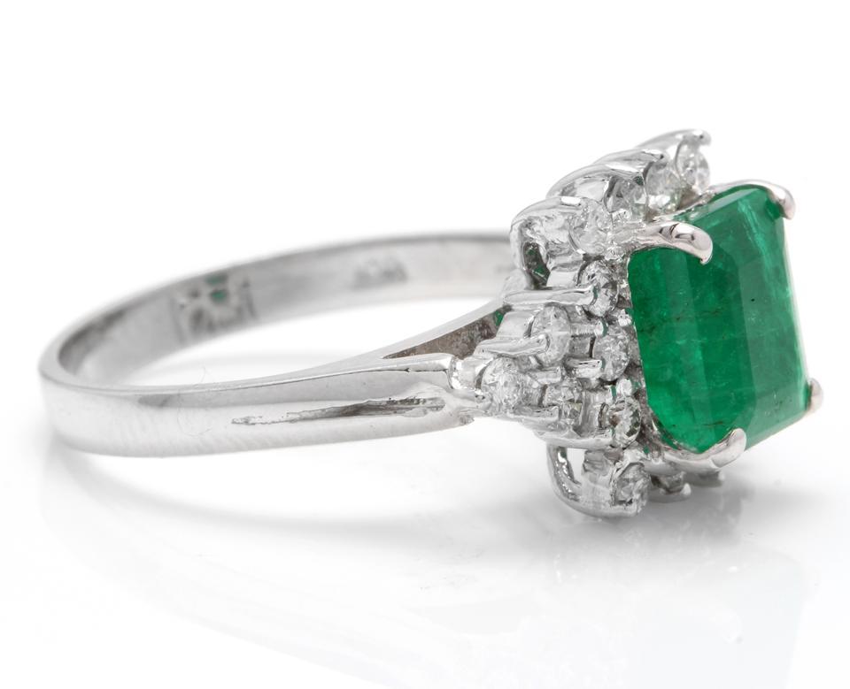 2.60 Carats Natural Emerald and Diamond 14K Solid White Gold Ring

Total Natural Green Emerald Weight is: Approx. 2.20 Carats (transparent)

Emerald Measures: Approx. 8.00 x 6.20mm

Natural Round Diamonds Weight: Approx. 0.40 Carats (color G-H /