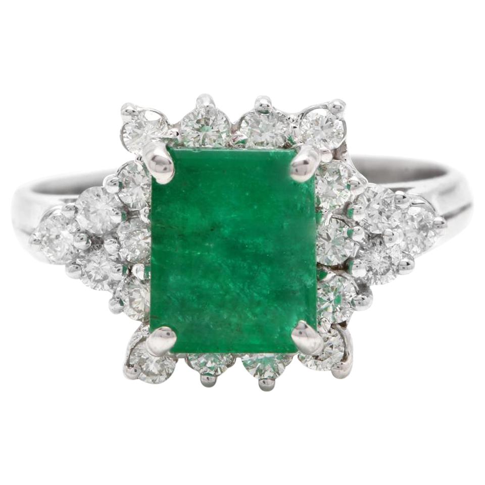 2.60 Carat Natural Emerald and Diamond 14 Karat Solid White Gold Ring For Sale