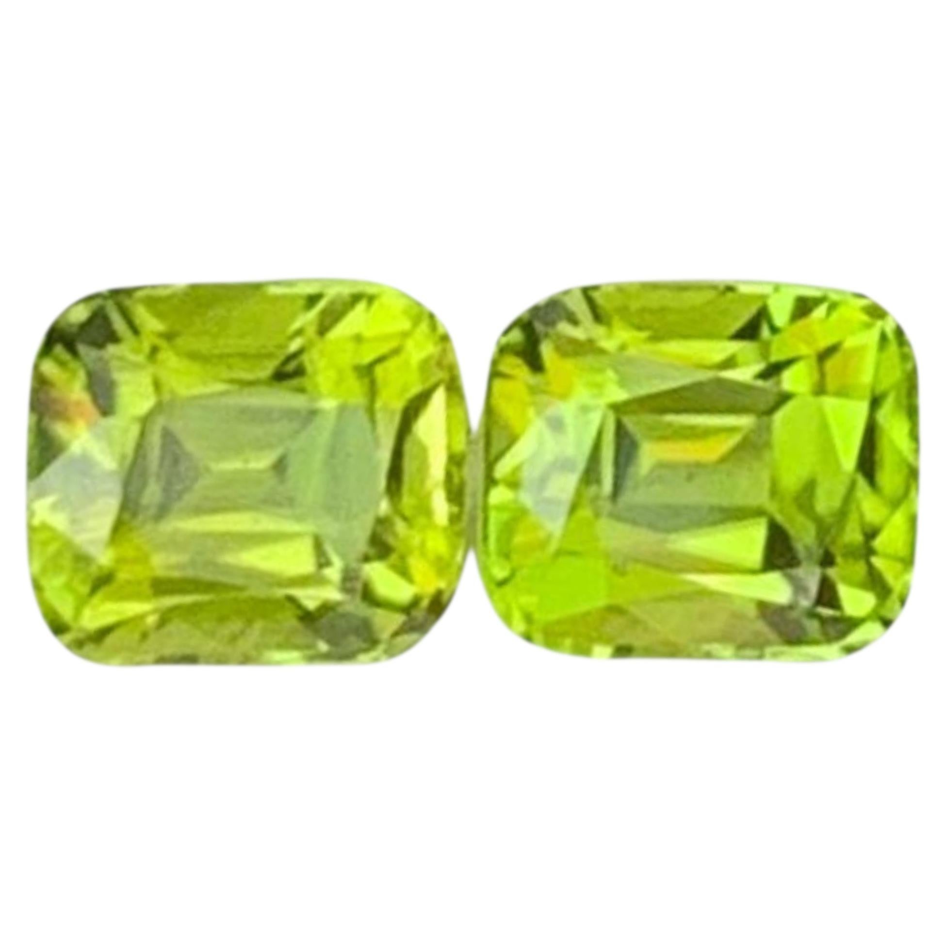 2.60 Carat Natural Loose Apple Green Peridot Pair Cushion Cut Pakistani Gemstone
