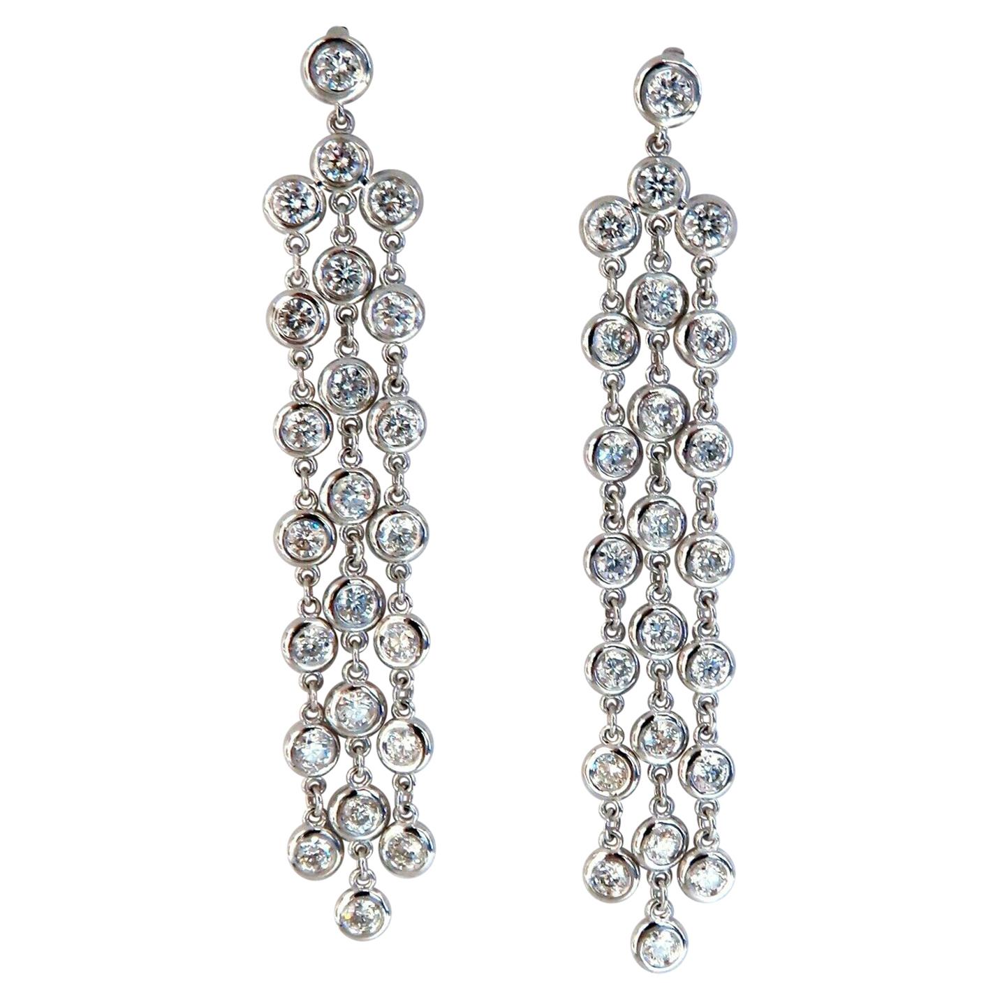 2.60 Carat Natural Round Diamonds Cascading Station Yard Dangle Earrings 14kt For Sale