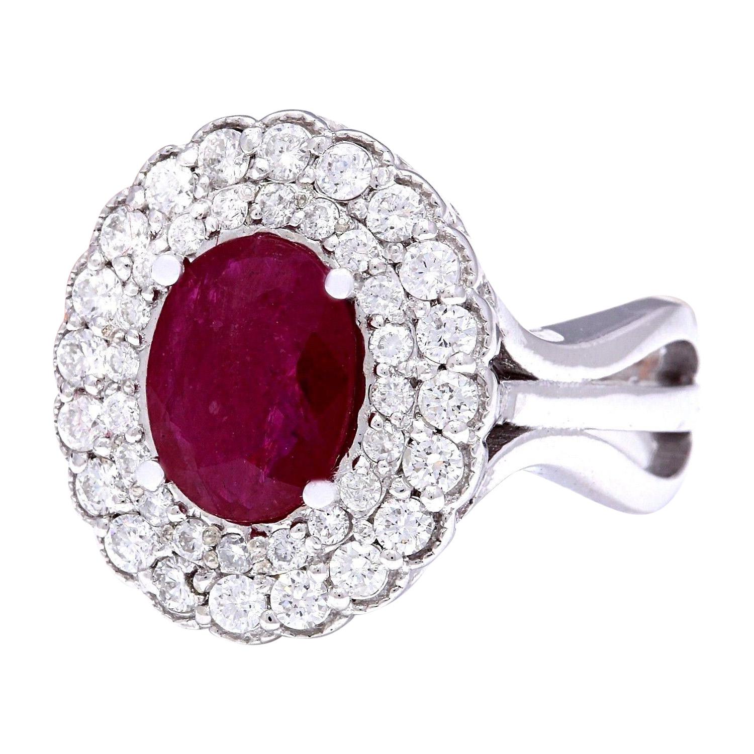 2.60 Carat Natural Ruby 14K Solid White Gold Diamond Ring
 Item Type: Ring
 Item Style: Engagement
 Material: 14K White Gold
 Mainstone: Ruby
 Stone Color: Red
 Stone Weight: 1.80 Carat
 Stone Shape: Oval
 Stone Quantity: 1
 Stone Dimensions: