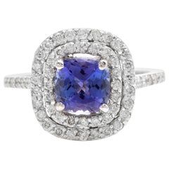 2.60 Carat Natural Very Nice Looking Tanzanite and Diamond 14K Solid White Gold