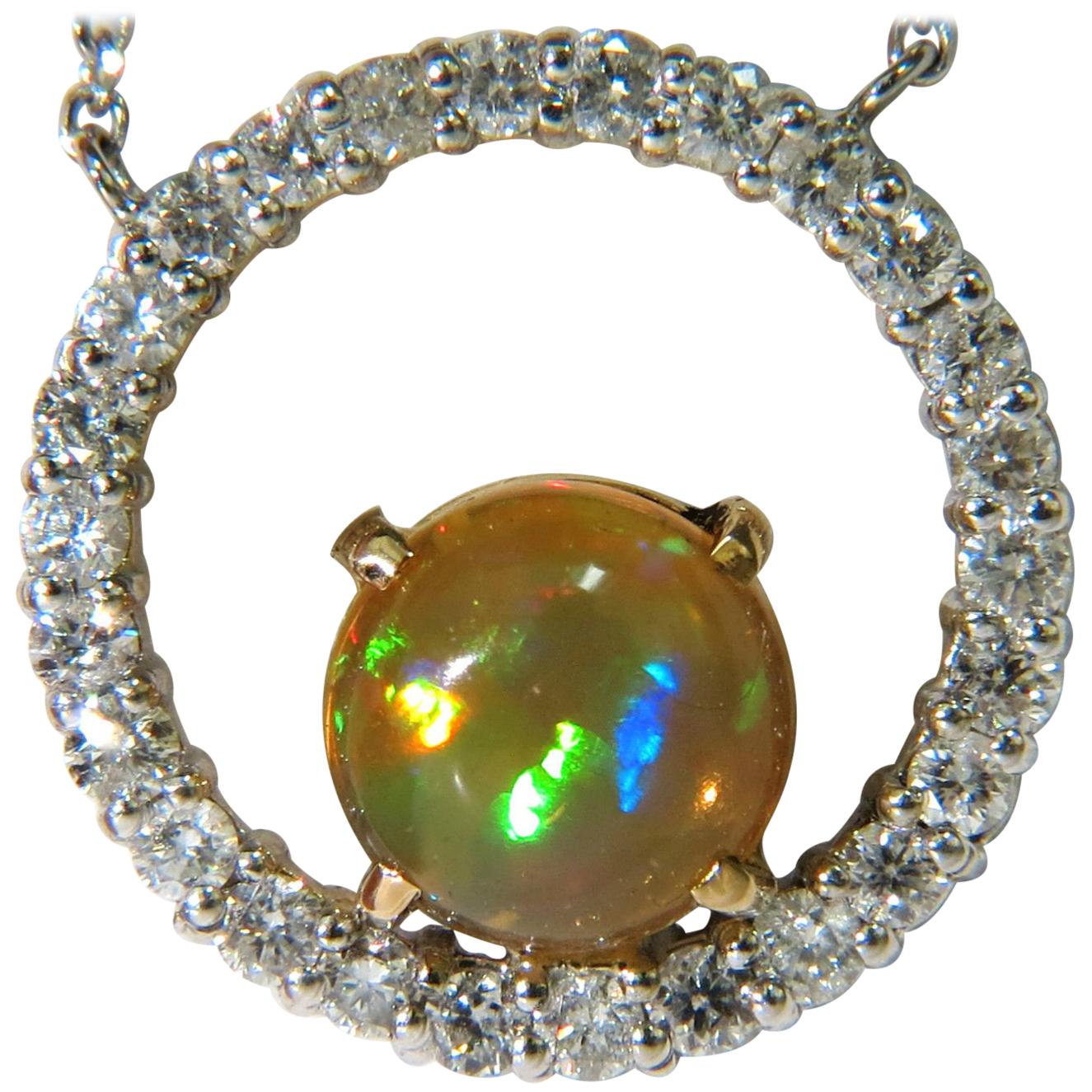 2,60 Karat natürlicher lebhafter Opal Diamant-Halskette 14 Karat