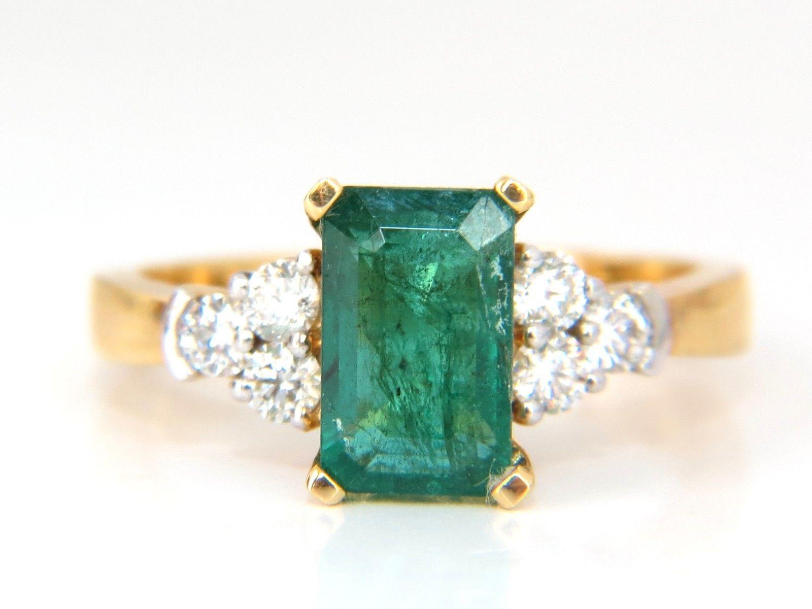 2.00ct. Natural emerald & .60ct. diamonds ring.

Emerald cut emerald, Excellent Clean Clarity

Brilliant Vivid Bright Green sparkles from all angles

Pristine Transparency

9.1 x 5.7mm 



.60cts of Side round cut diamonds: 

Vs-2 clarity