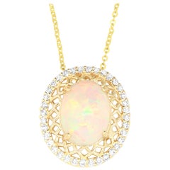 2.60 Carat Opal and 0.36 Carat White Diamond Moon Pendant