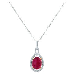 Colgante de turmalina frambuesa talla oval de 2,60 quilates y diamante natural ref1854