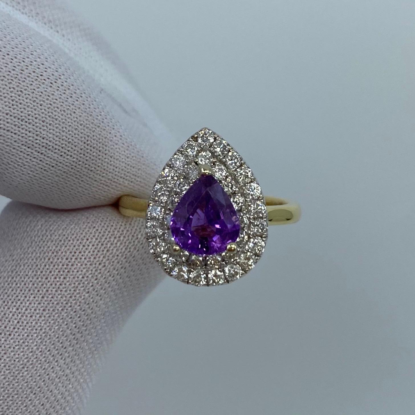 2.60 Carat Pear Cut Purple Sapphire and Diamond 18 Karat Yellow White Gold Ring For Sale 6