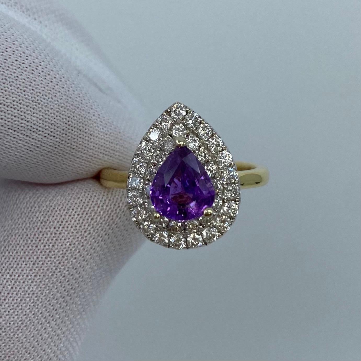 2.60 Carat Pear Cut Purple Sapphire and Diamond 18 Karat Yellow White Gold Ring In New Condition For Sale In Birmingham, GB