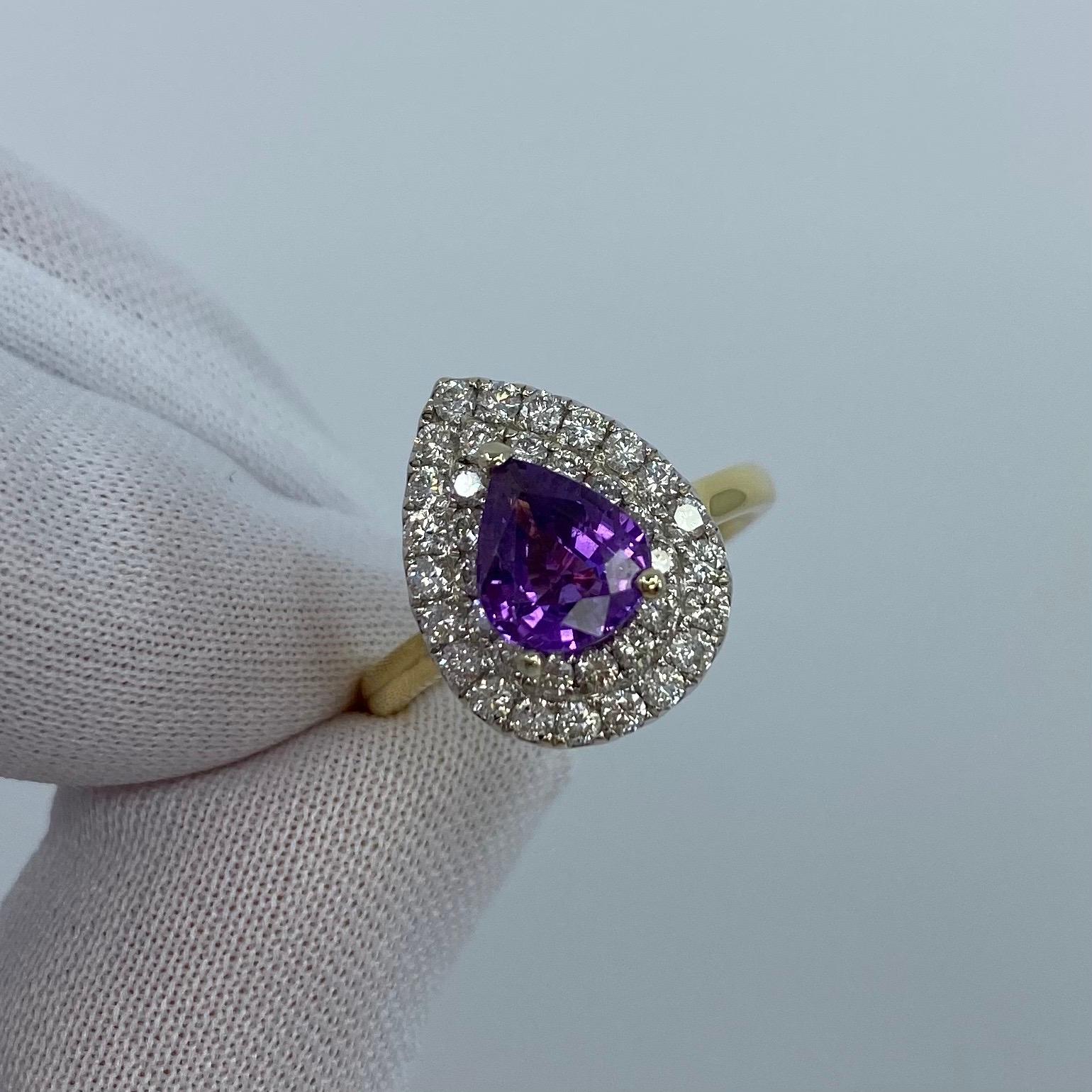 2.60 Carat Pear Cut Purple Sapphire and Diamond 18 Karat Yellow White Gold Ring For Sale 1