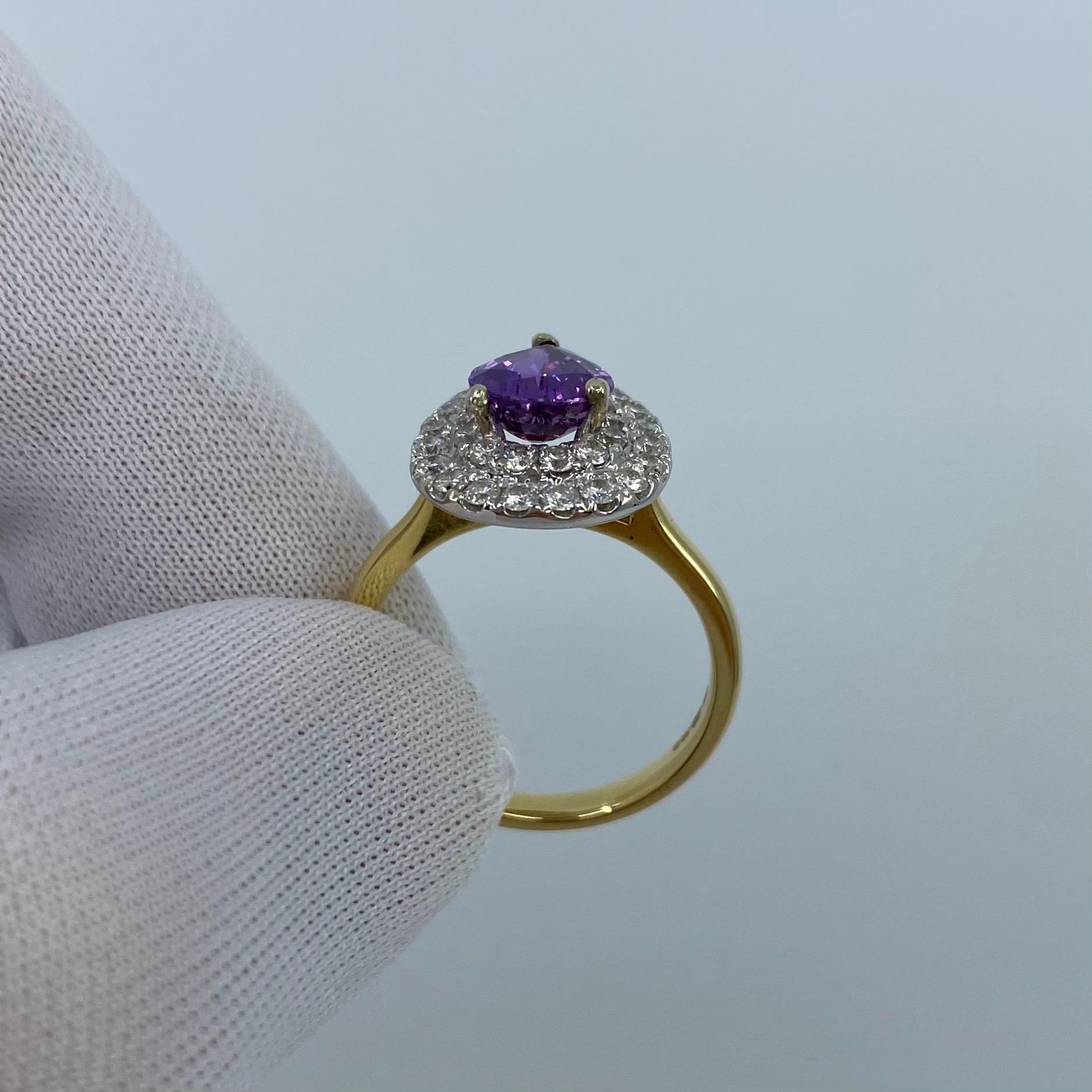 2.60 Carat Pear Cut Purple Sapphire and Diamond 18 Karat Yellow White Gold Ring For Sale 3