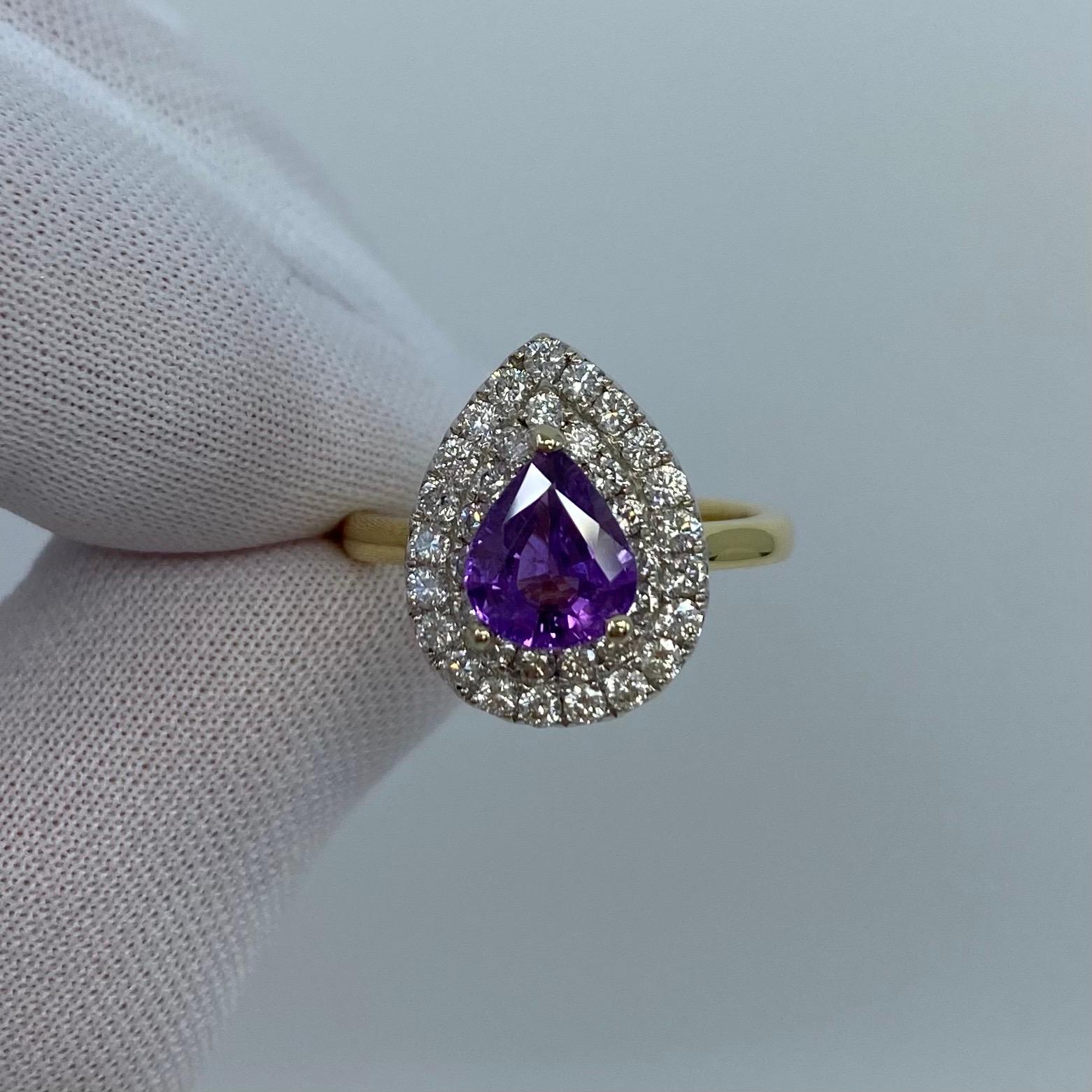 2.60 Carat Pear Cut Purple Sapphire and Diamond 18 Karat Yellow White Gold Ring For Sale 4