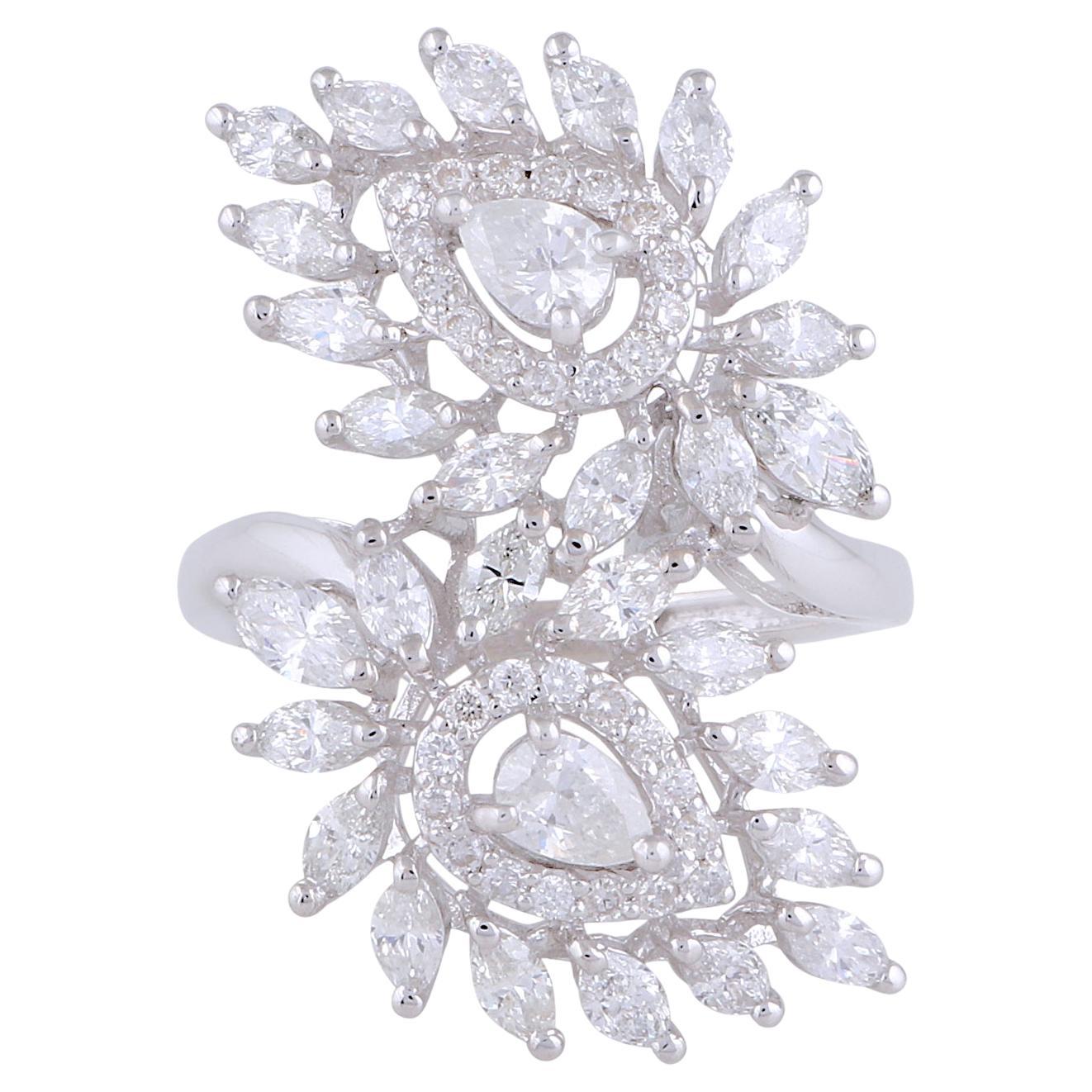 2.60 Carat Pear Marquise Round Diamond Wrap Ring 18 Karat White Gold Jewelry