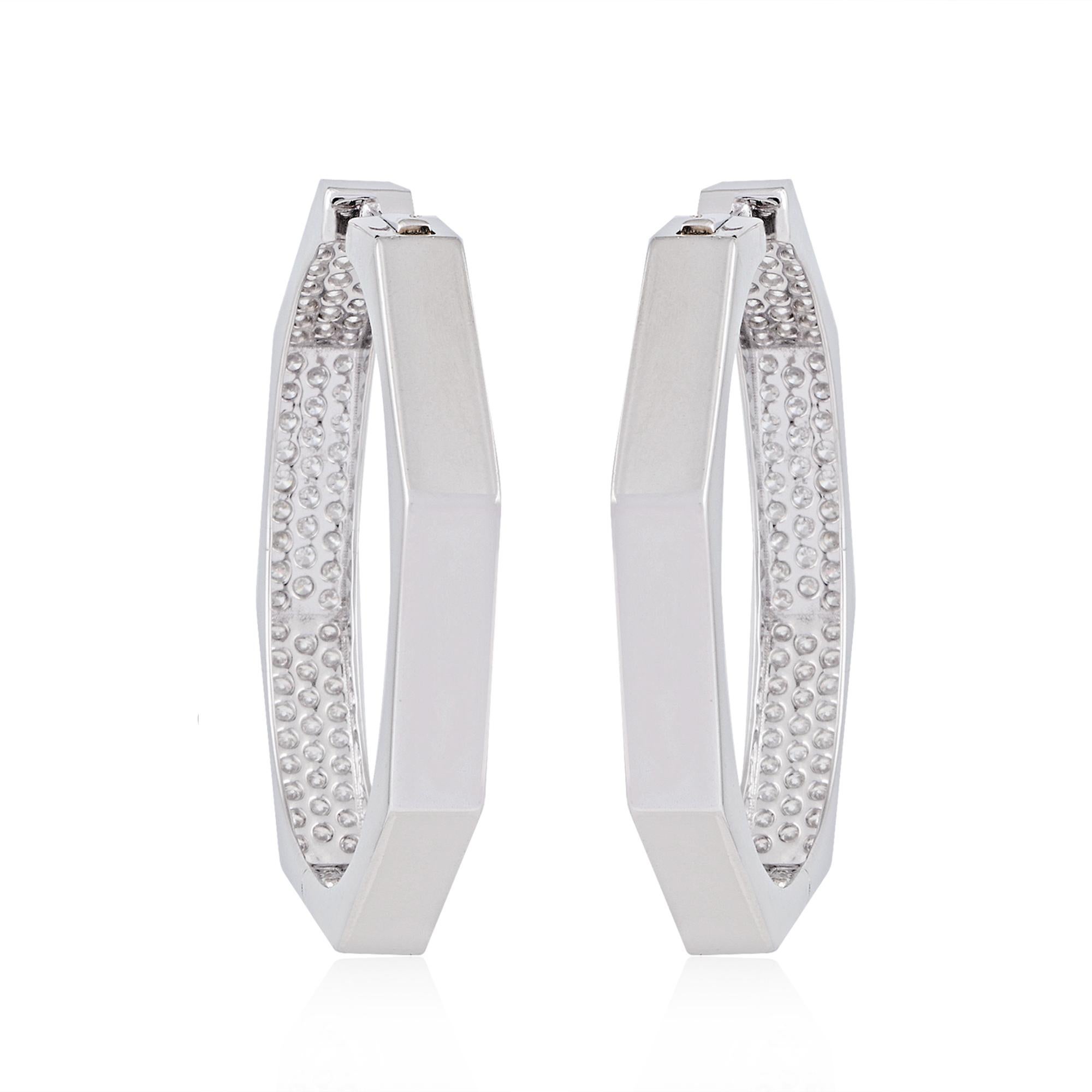 Modern 2.60 Carat SI Clarity HI Color Diamond Hoop Earrings 18 Karat White Gold Jewelry For Sale