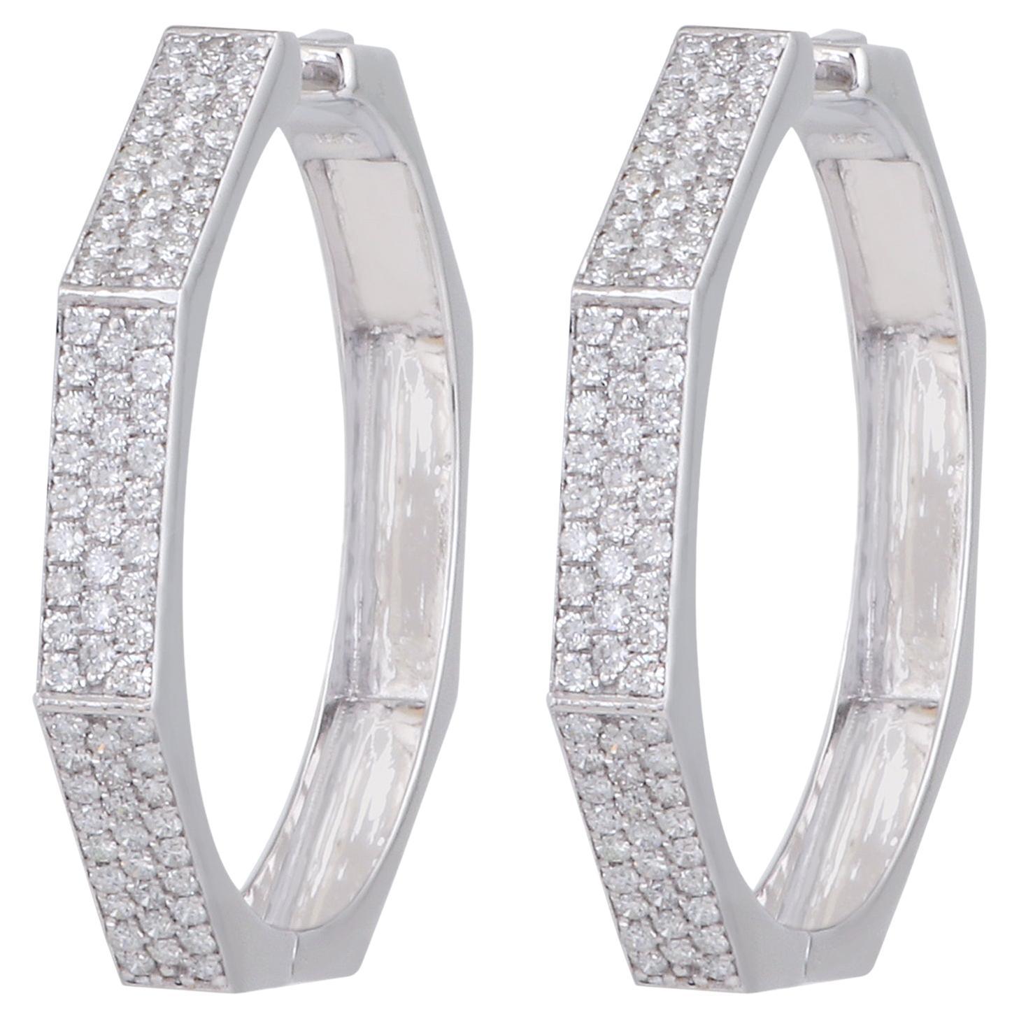2.60 Carat SI Clarity HI Color Diamond Hoop Earrings 18 Karat White Gold Jewelry For Sale