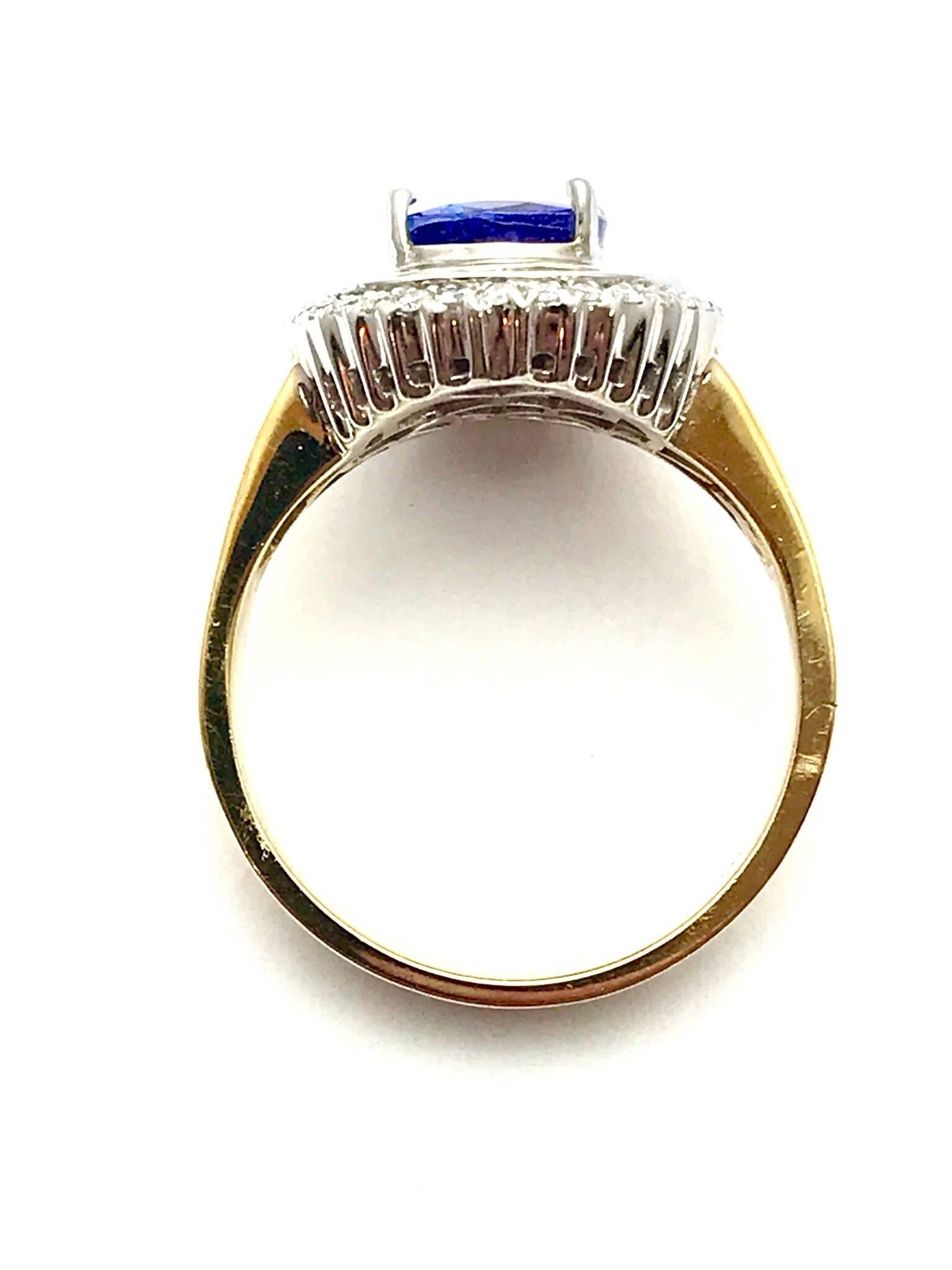 Women's or Men's 2.60 Carat Tanzanite and Diamond White and Yellow Gold Fashion Ring