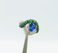 2.60 Carat Tanzanite Ring Set with Tsavorites and Diamonds 18 Karat Gold