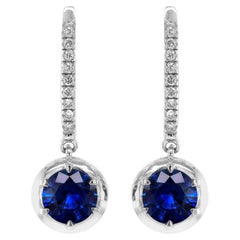 Boucles d'oreilles en or blanc 14 carats serties de saphirs bleus naturels de 2,60 carats et diamants