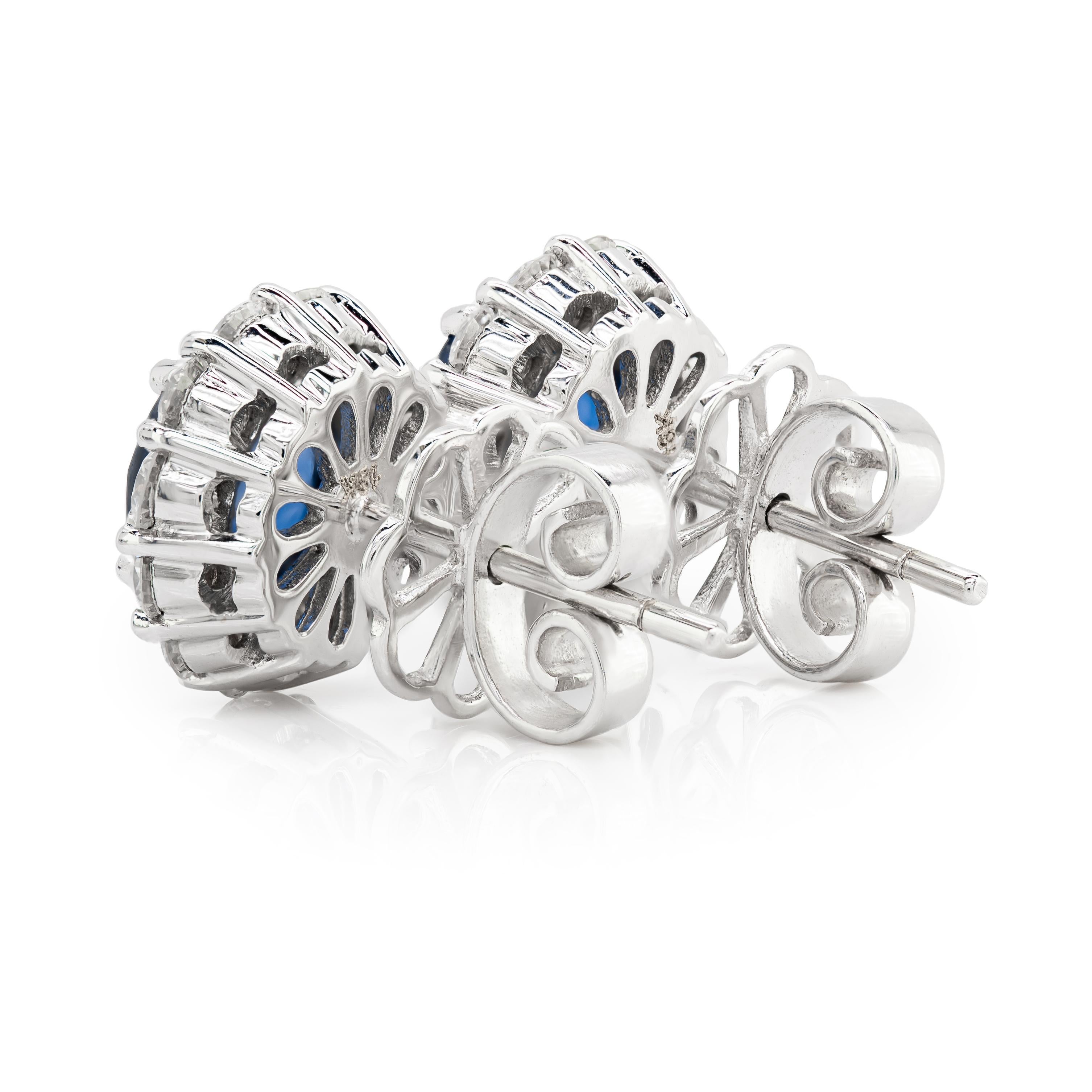 Mixed Cut Natural Blue Sapphires 2.60 Carats  set in 18K White Gold Earrings with Diamonds For Sale