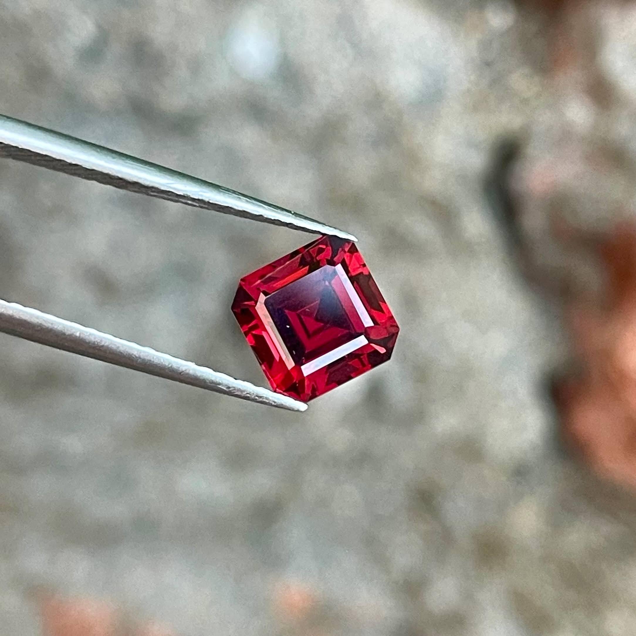Modern 2.60 Carats Bright Red Garnet Stone Emerald Cut Natural Madagascar's Gemstone For Sale
