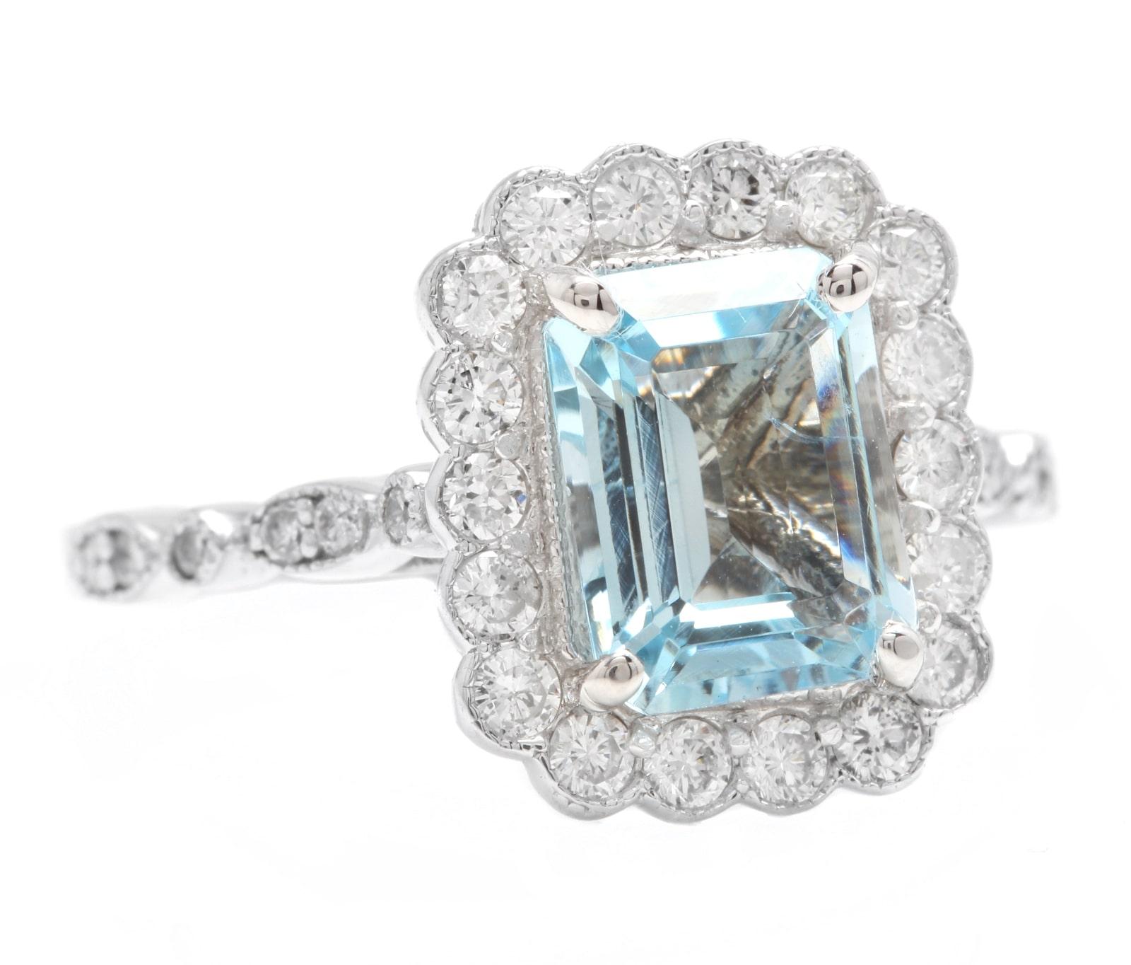 2.60 Carats Natural Aquamarine and Diamond 14K Solid White Gold Ring

Suggested Replacement Value: Approx. $5,000.00

Total Natural Emerald Cut Aquamarine Weights: Approx. 2.00 Carats 

Aquamarine Measures: Approx. 9.00 x 7.00mm

Aquamarine