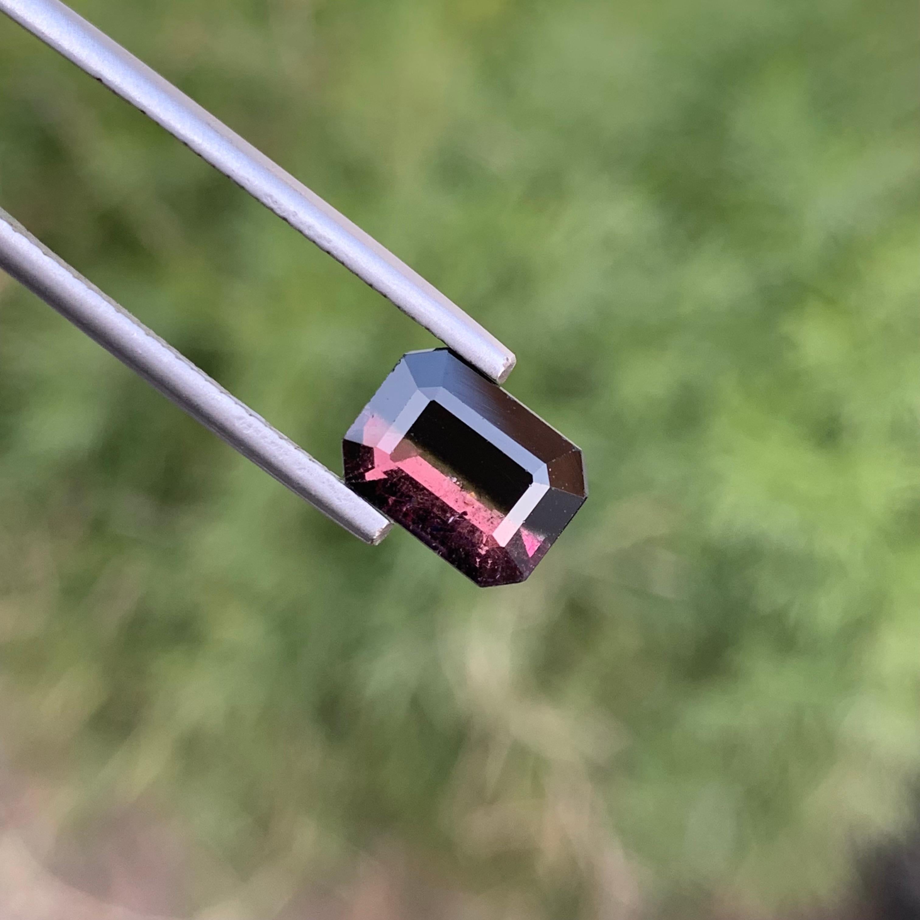 2,60 Karat Natürliche Lose Bi Farbe Turmalin Edelstein für Ring Smaragd Form im Angebot 4