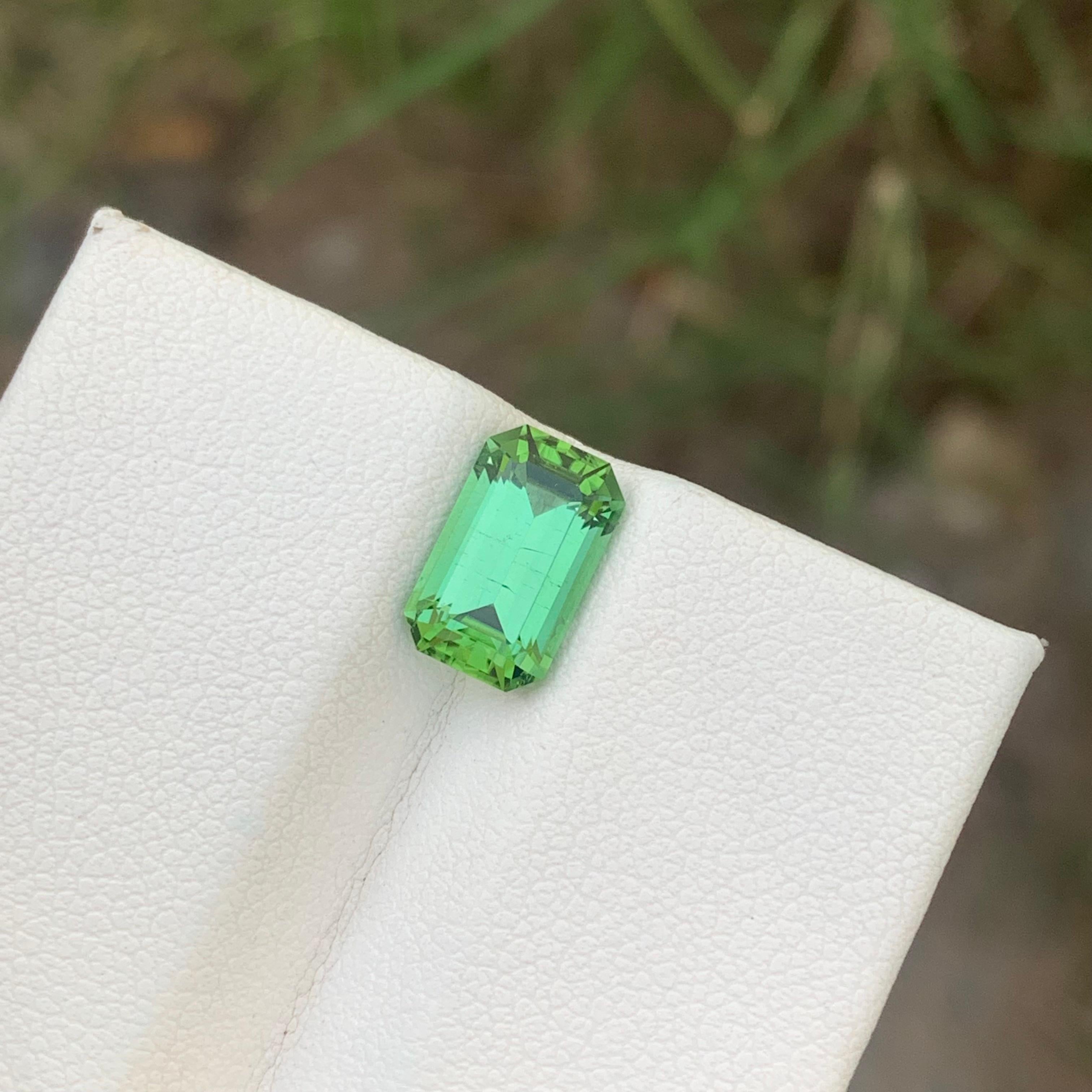 2.60 Carats Natural Loose Green Tourmaline With Lagoon Shade Emerald Shape For Sale 4