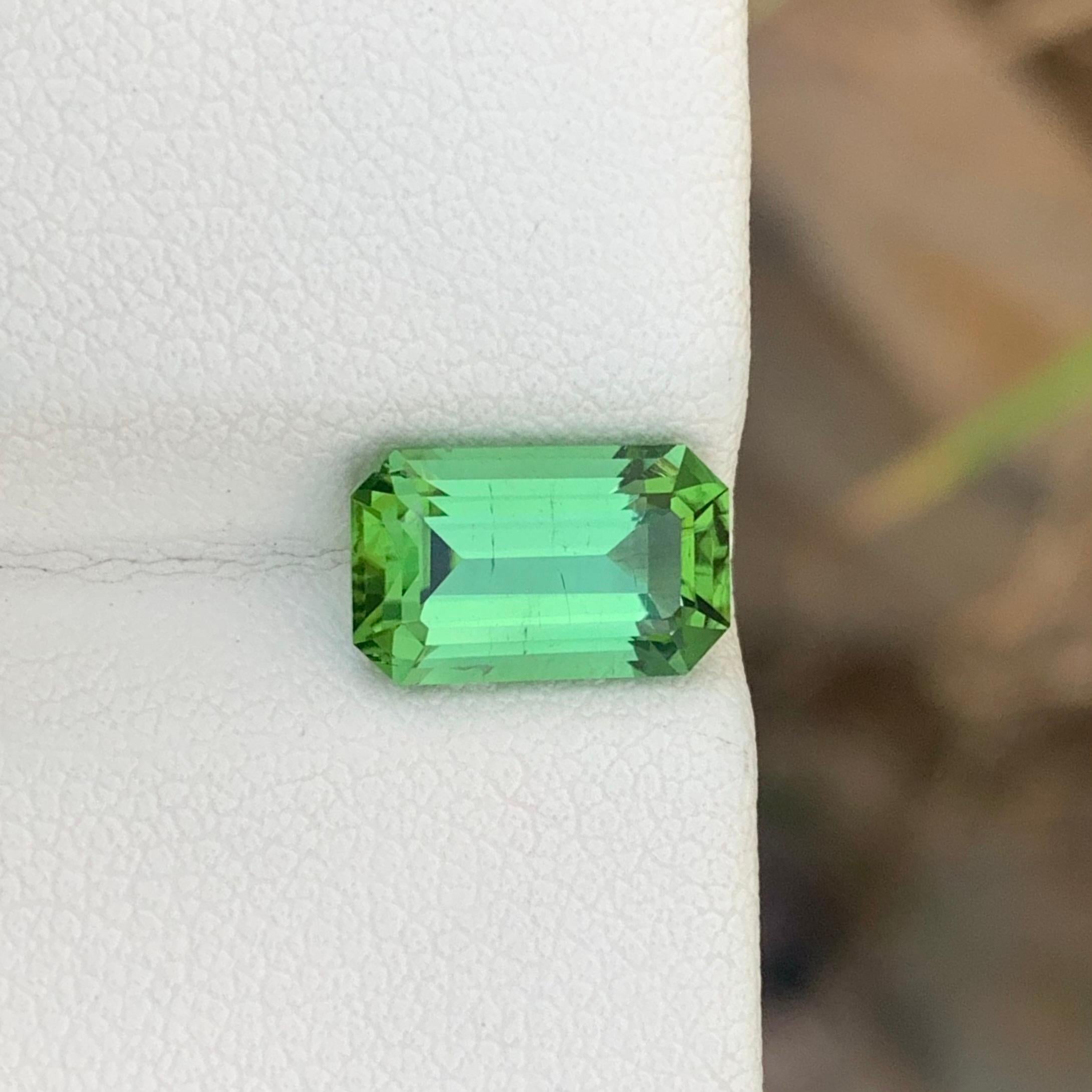 Loose Tourmaline 
Weight: 2.60 Carats 
Dimension: 10.1x6.3x5 Mm
Origin: Kunar Afghanistan 
Shape: Emerald 
Color: Green With Lagoon
Treatment: Non
Certificate: On Client Demand
Tourmaline is a fascinating mineral with a complex and diverse