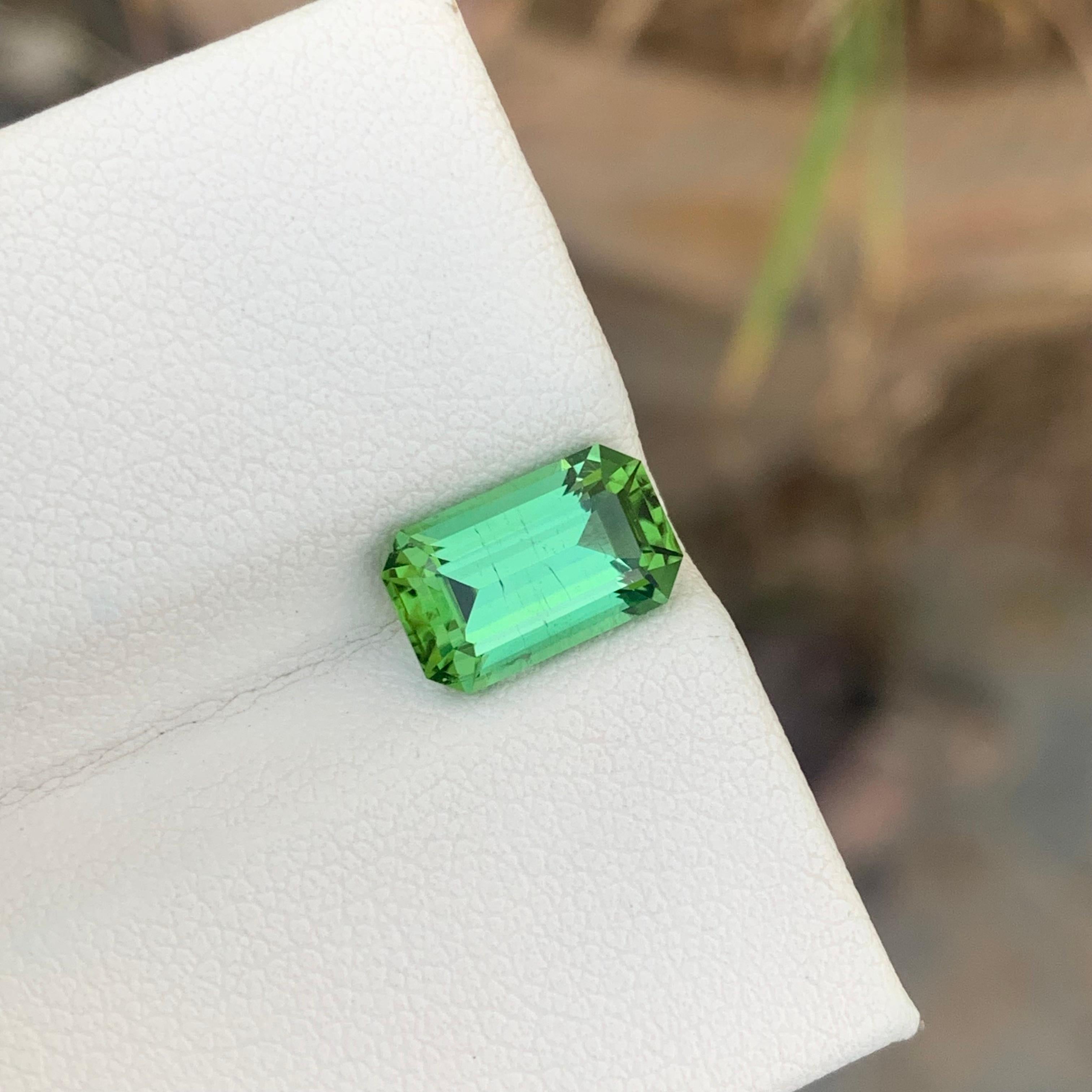 Arts and Crafts 2.60 Carats Natural Loose Green Tourmaline With Lagoon Shade Emerald Shape For Sale