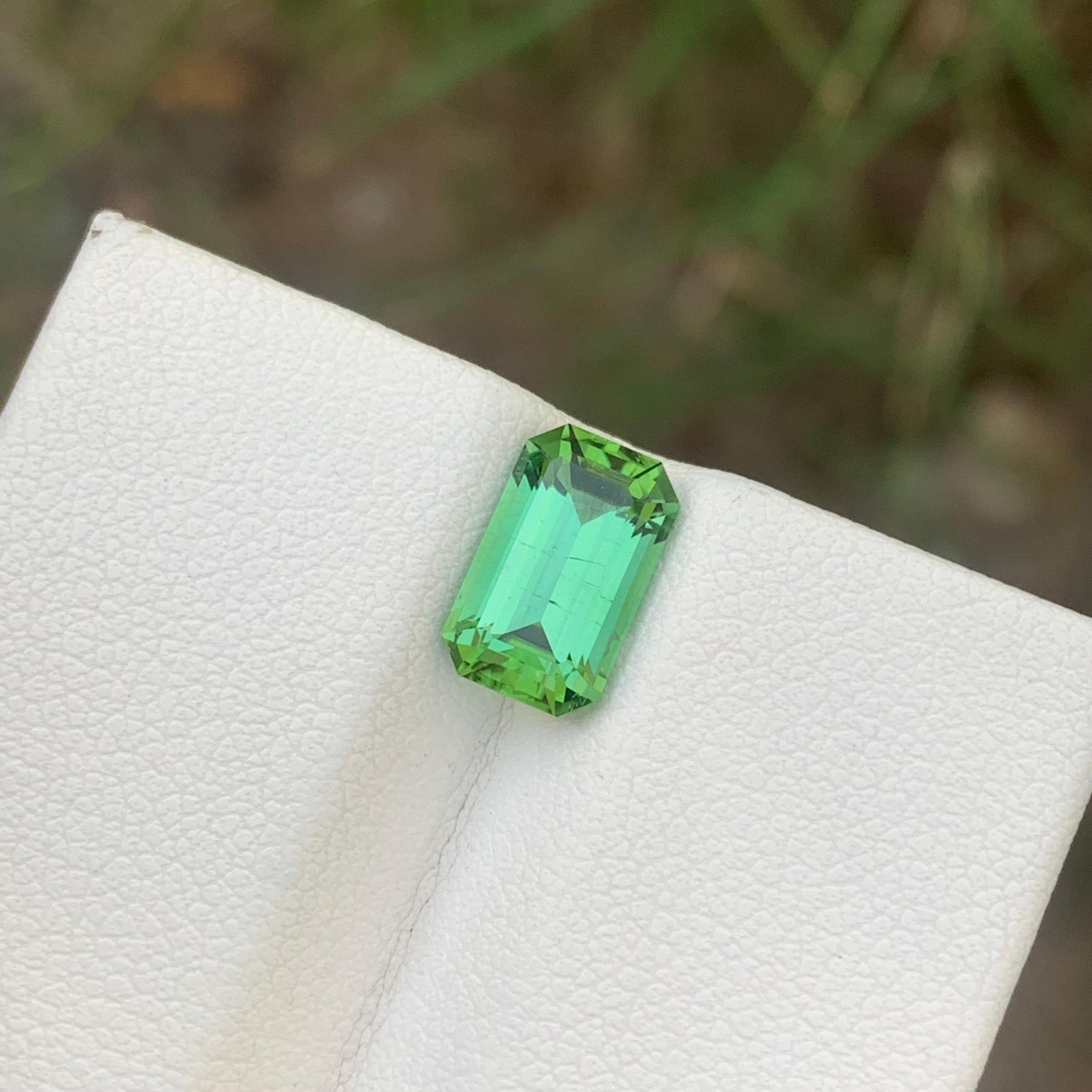 2.60 Carats Natural Loose Green Tourmaline With Lagoon Shade Emerald Shape For Sale 2