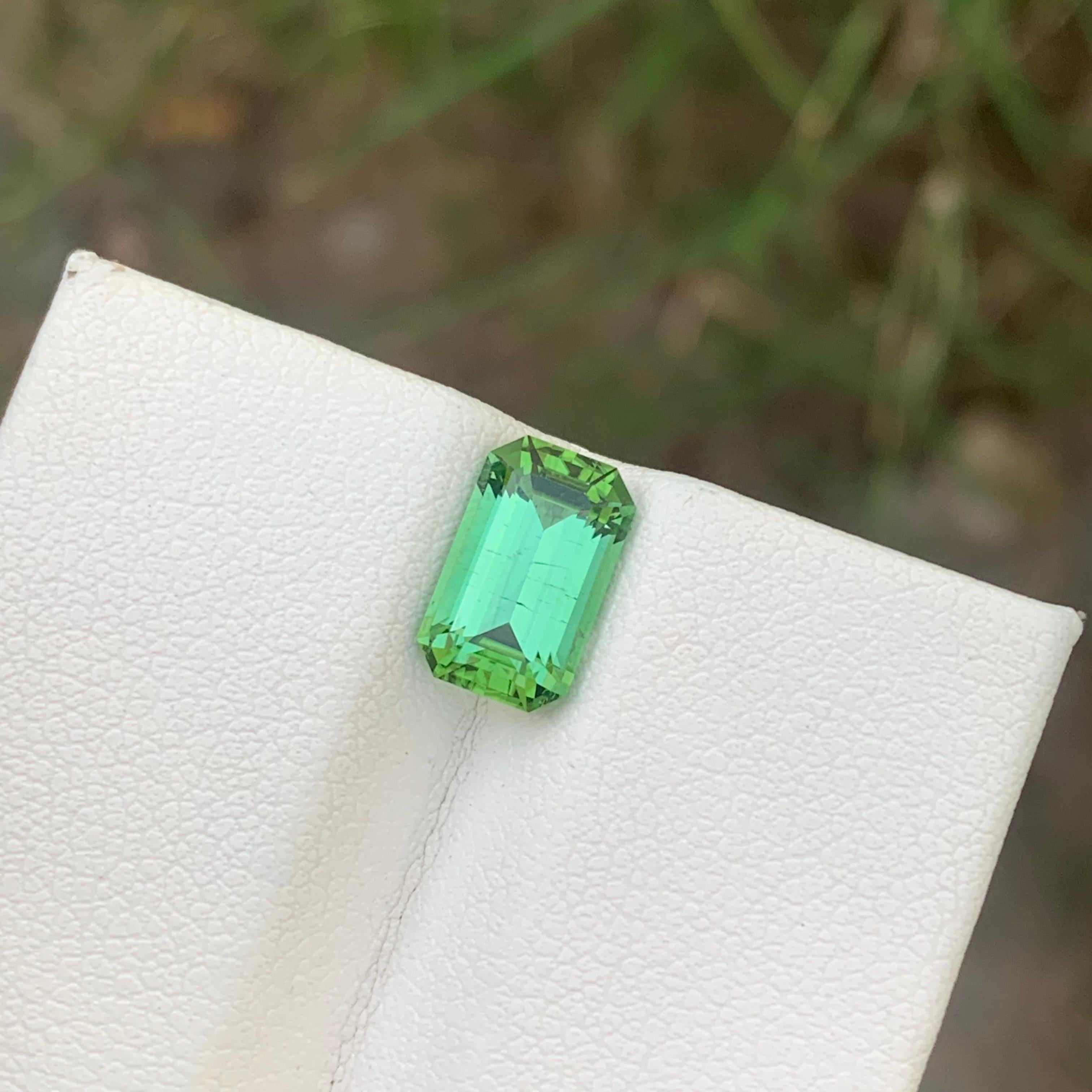 2.60 Carats Natural Loose Green Tourmaline With Lagoon Shade Emerald Shape For Sale 3