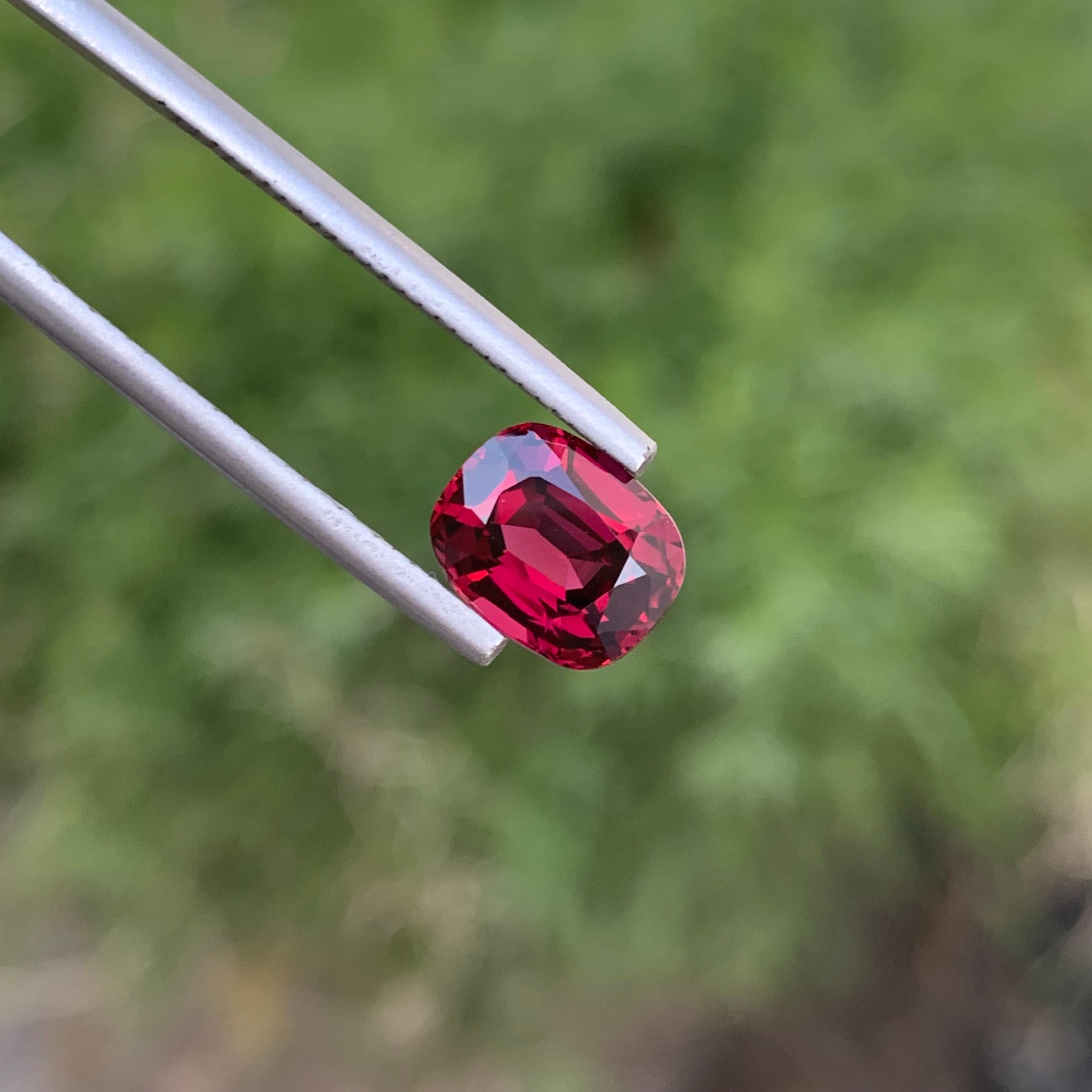 Loose Rhodolite Garnet 
Weight: 2.60 Carats 
Dimension: 8.6 x 7 x 4.8 Mm
Colour: Red 
Origin: Africa 
Treatment: Non 
Shape : Cushion 

Rhodolite garnet, a gemstone celebrated for its enchanting reddish-purple hues, occupies a special place in the
