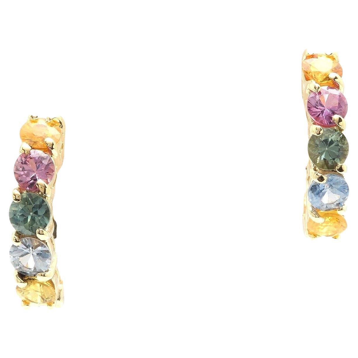 2.60 Carats Natural Multi-Color Sapphire 14K Solid Yellow Gold Earrings For Sale