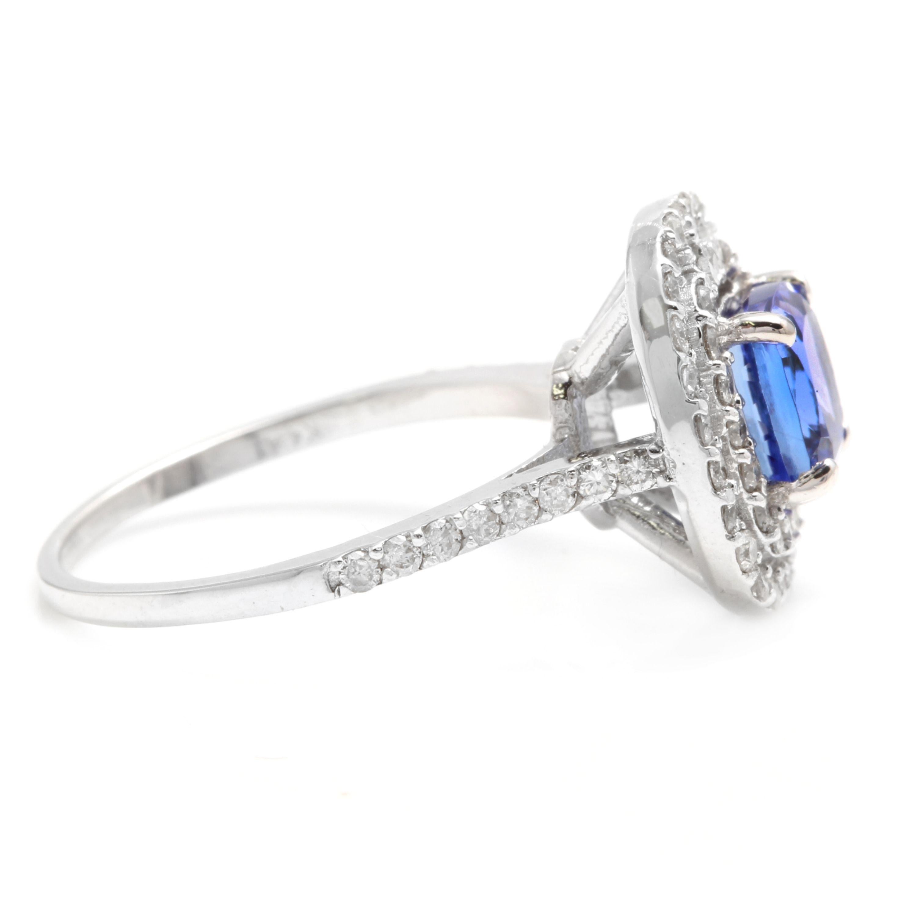 Rose Cut 2.60 Carat Natural Very Nice Looking Tanzanite and Diamond 14K Solid White Gold For Sale