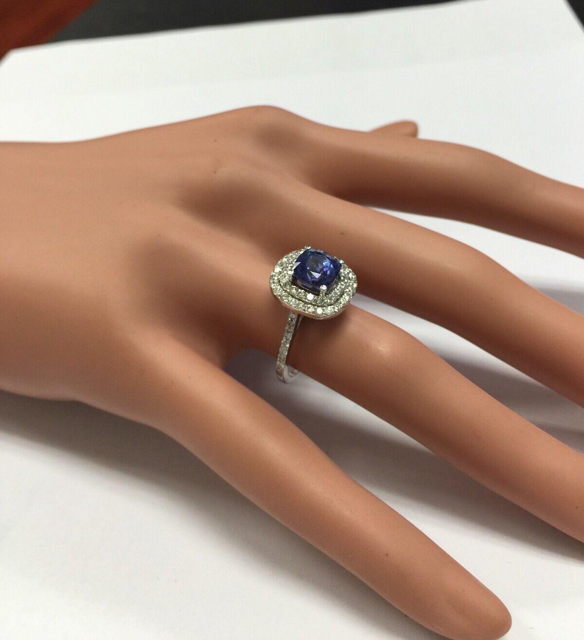 2.60 Carat Natural Very Nice Looking Tanzanite and Diamond 14K Solid White Gold For Sale 2
