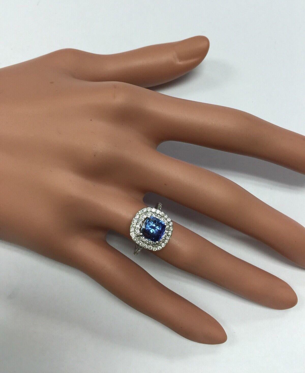 2.60 Carat Natural Very Nice Looking Tanzanite and Diamond 14K Solid White Gold For Sale 3
