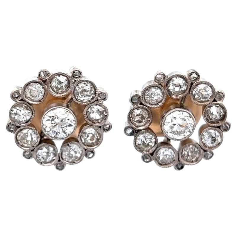 2.60 Carats Old European Cut Diamonds Platinum Stud Earrings For Sale