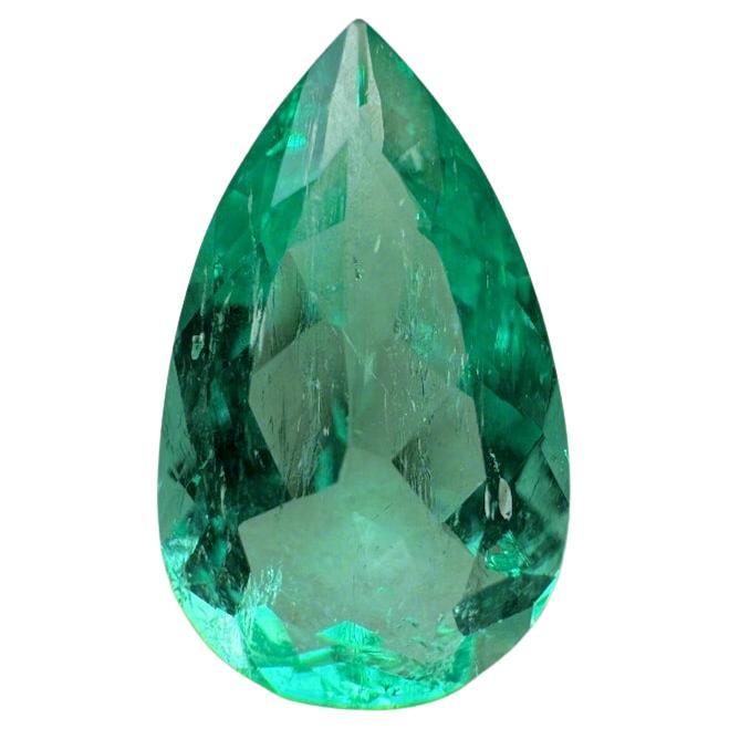 2.60 Ct 13x8 Pear-Cut Spready Green Colombian Emerald - Genuine May Birthstone
