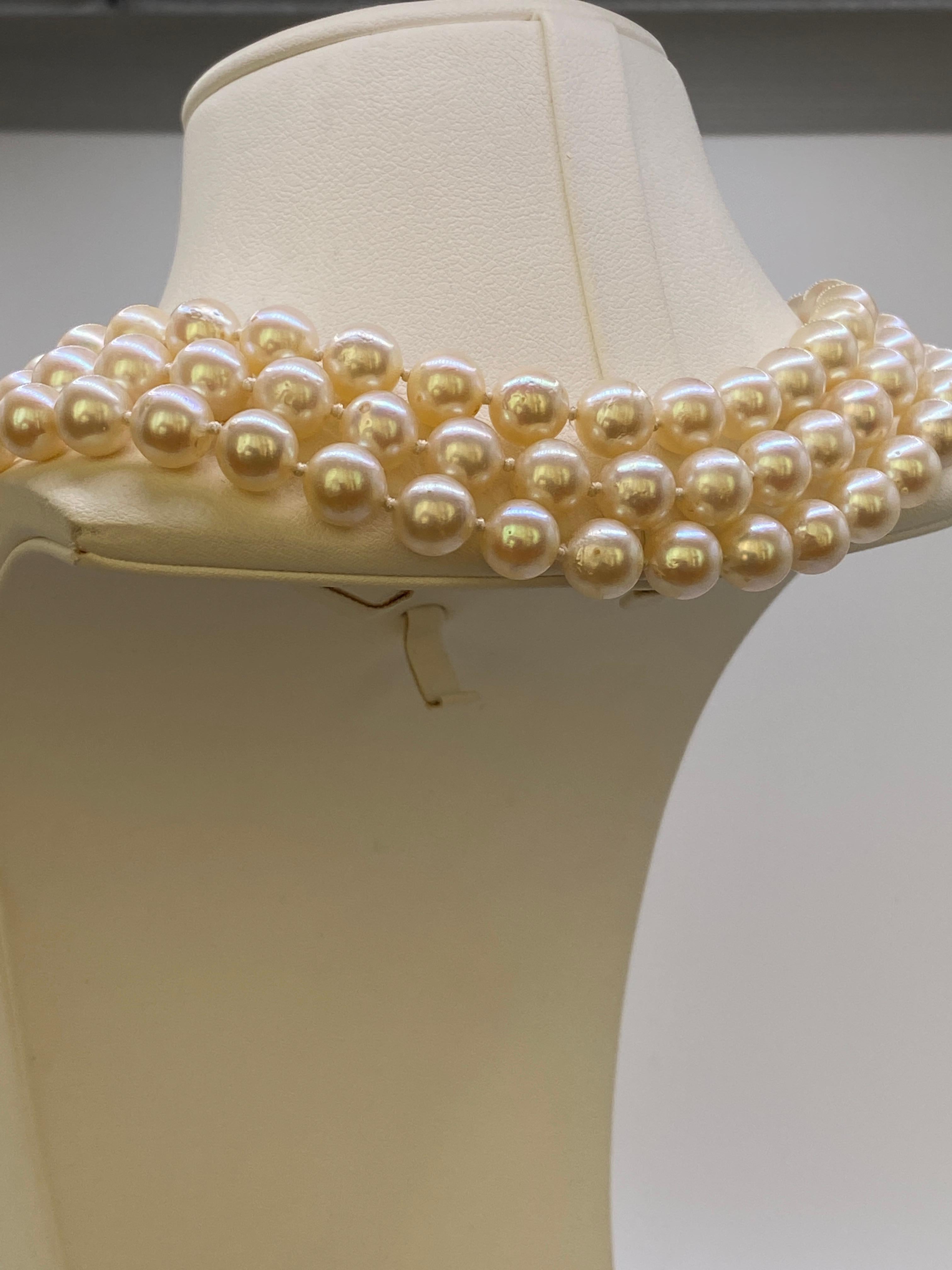 2.60 ct Diamond  & Pearl Vintage Choker Necklace in 18k White Gold For Sale 4