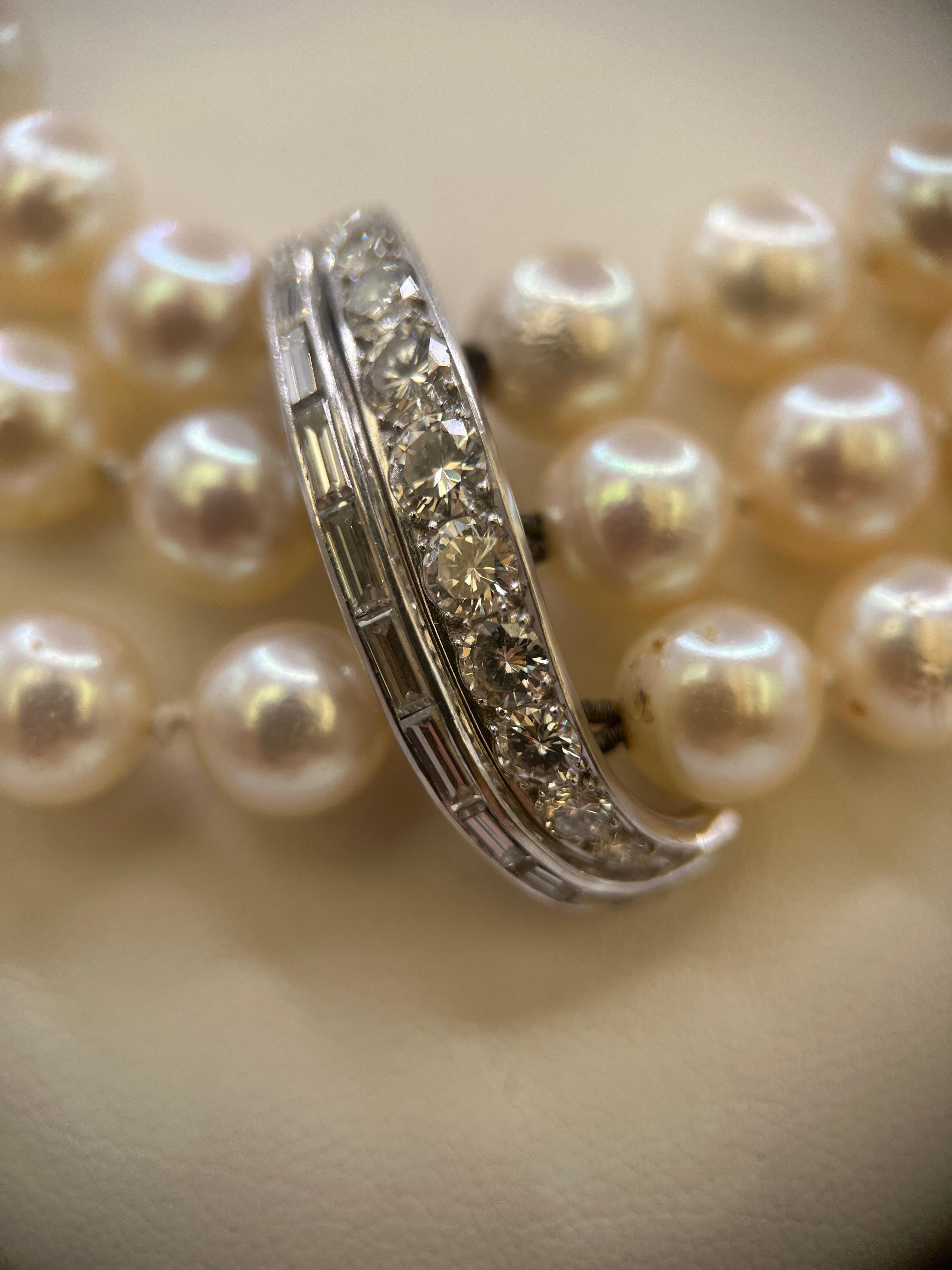 2.60 ct Diamond  & Pearl Vintage Choker Necklace in 18k White Gold For Sale 5